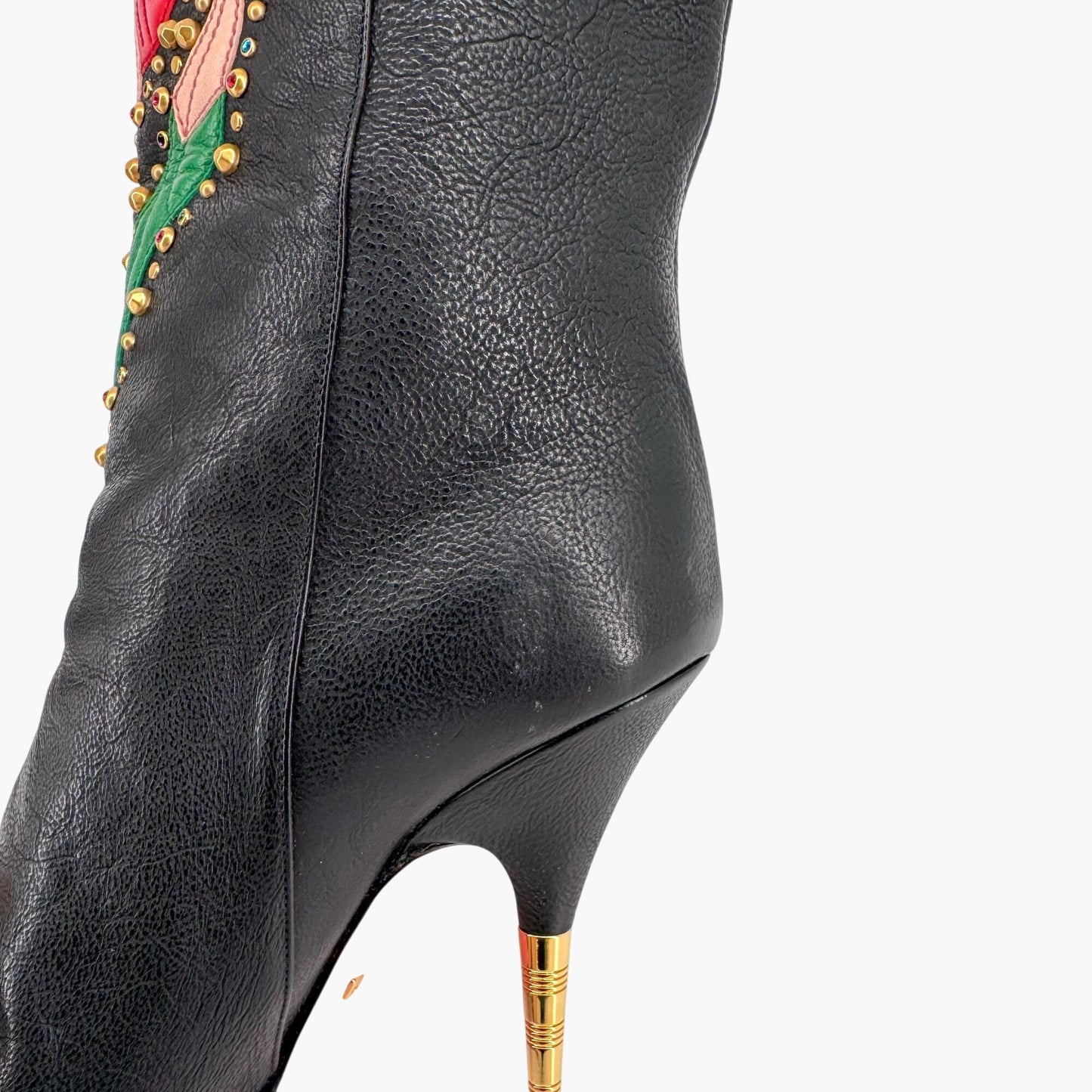 Gucci Fosca Floral Intarsia Crystal Studded Leather Boots – Size 37
