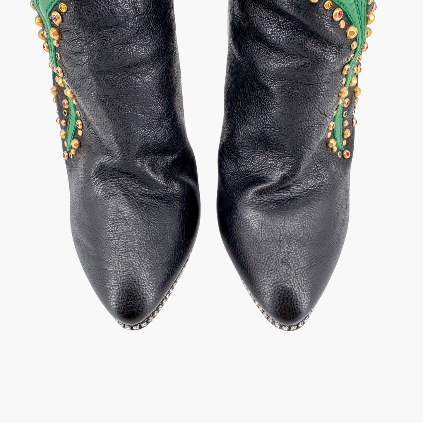 Gucci Fosca Floral Intarsia Crystal Studded Leather Boots – Size 37