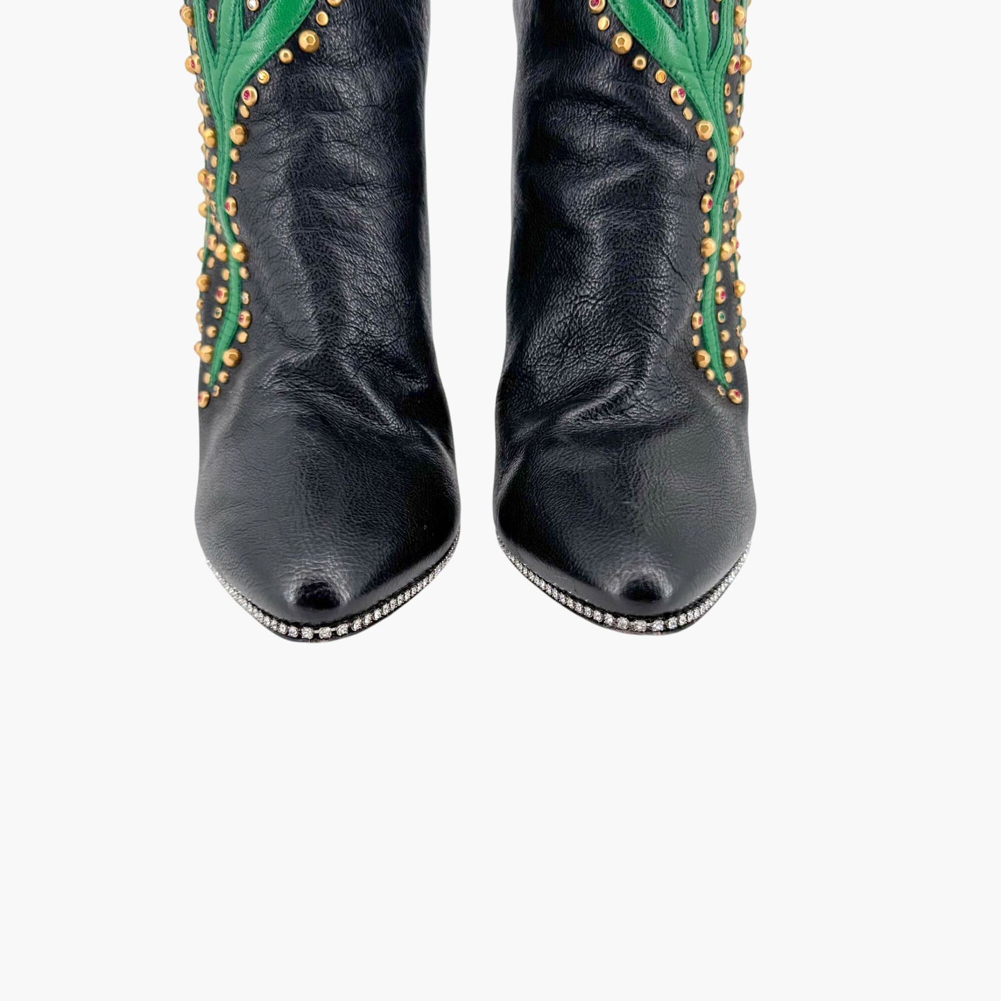 Gucci Fosca Floral Intarsia Crystal Studded Leather Boots – Size 37