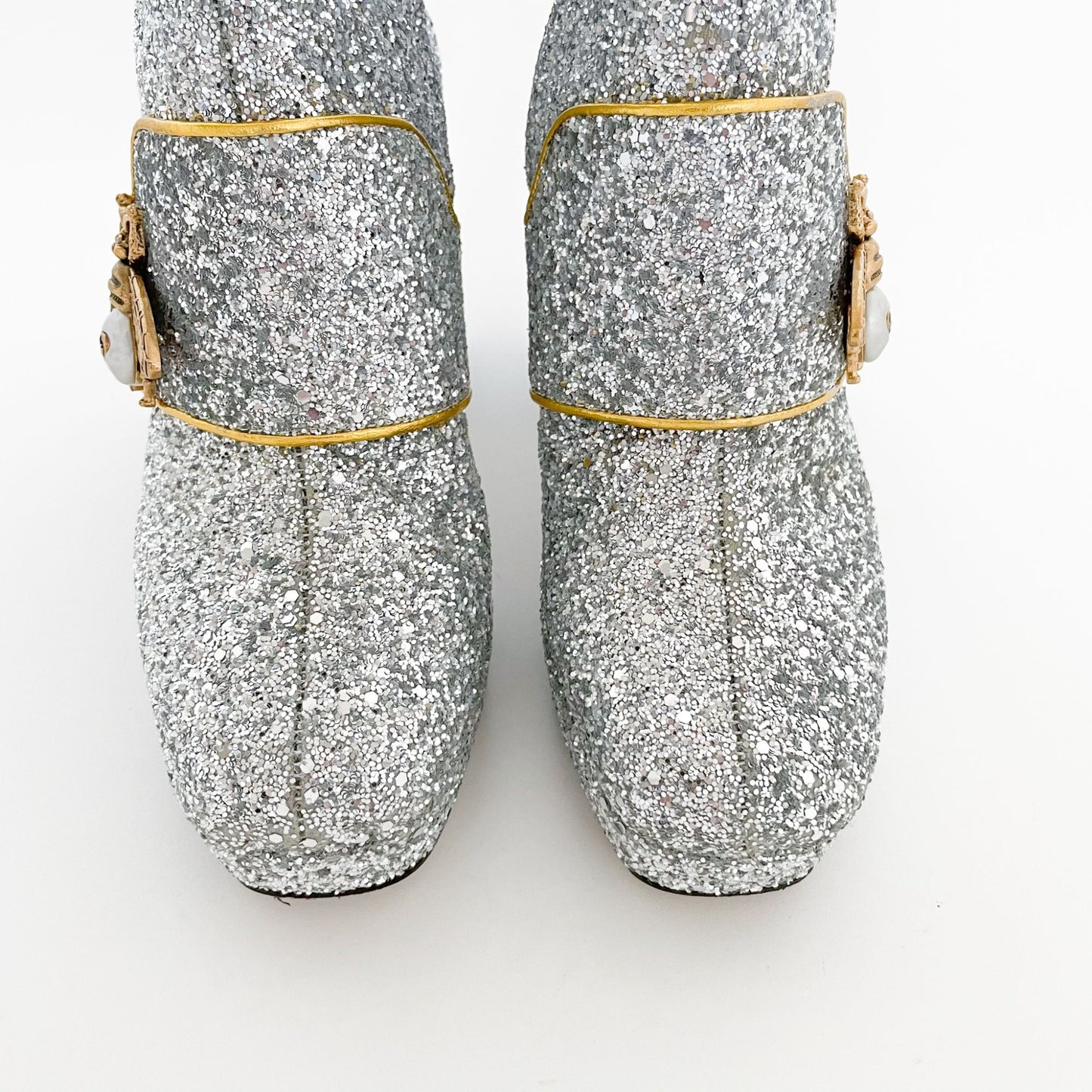 Gucci Soko Platform Ankle Boots in Silver Glitter Size 36