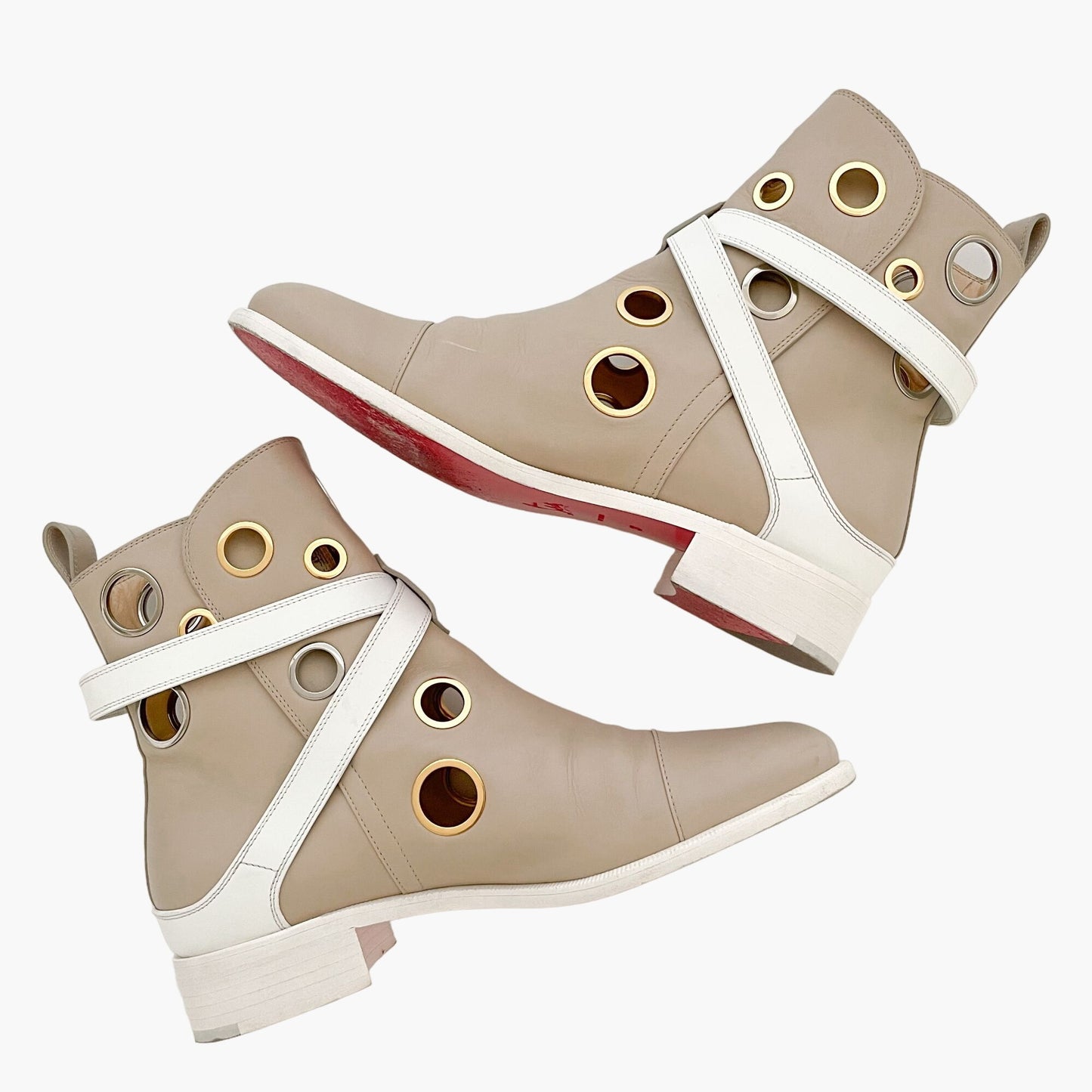 Christian Louboutin x Jonathan Saunders Scubabootie Flat Boot in Beige Calf Size 37