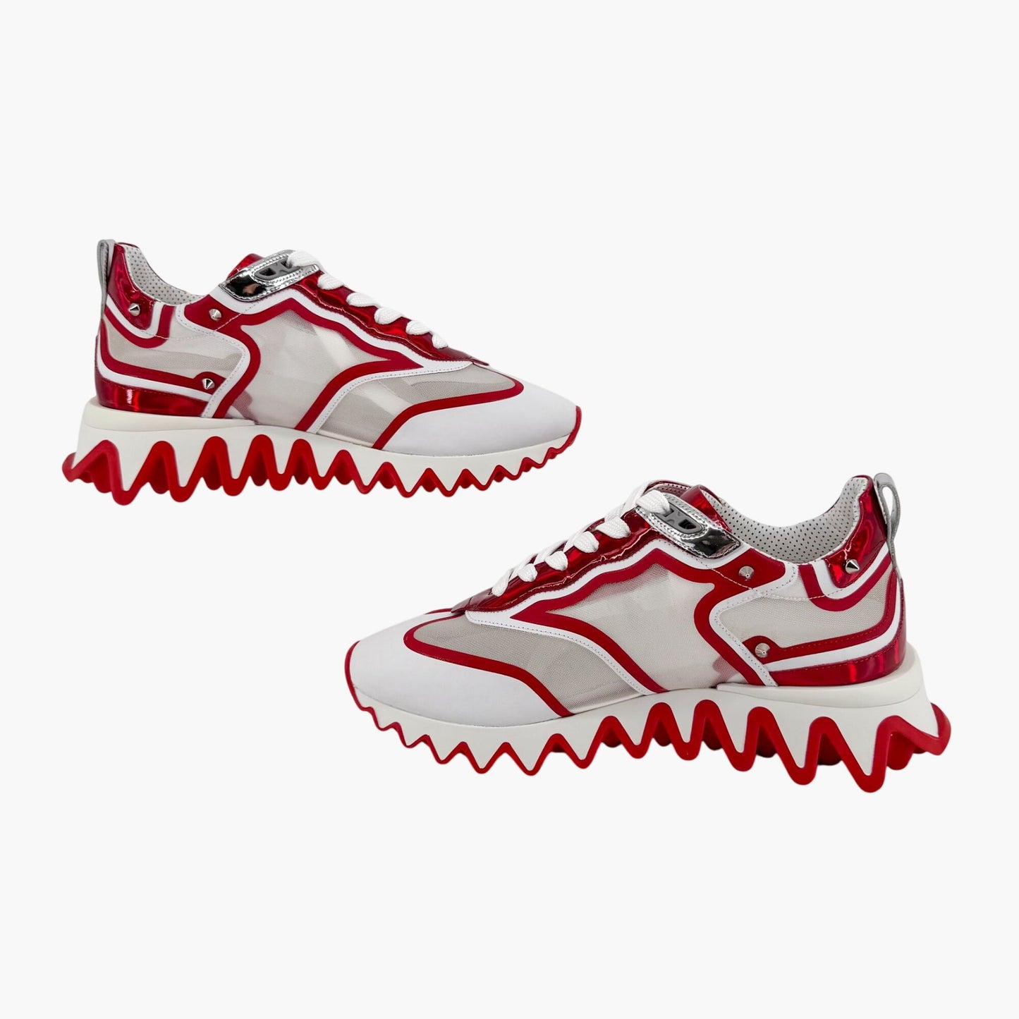 Christian Louboutin Sharkina White Red Spike Sneakers – Size 38.5