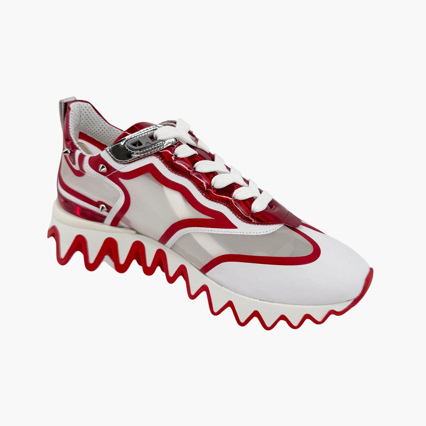 Christian Louboutin Sharkina White Red Spike Sneakers – Size 38.5