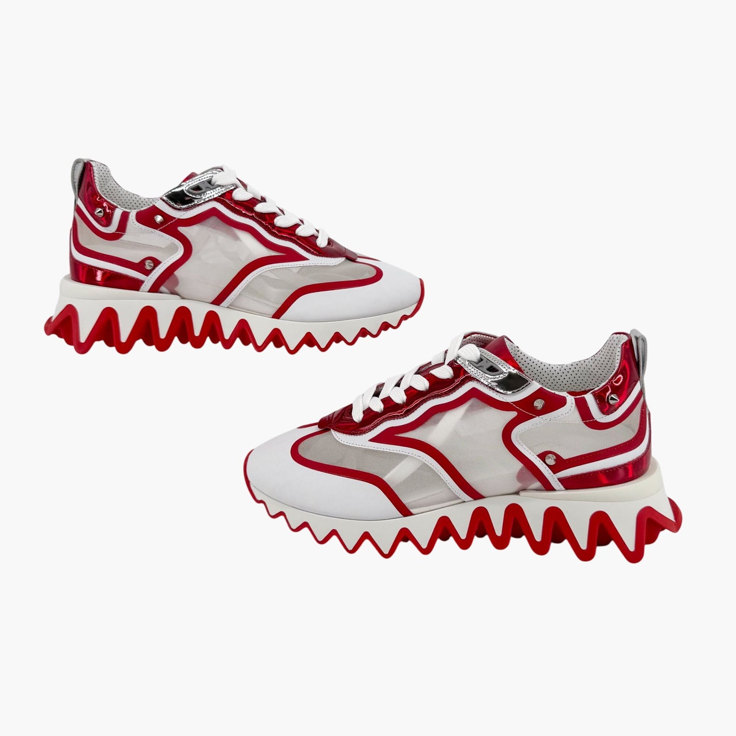 Christian Louboutin Sharkina White Red Spike Sneakers – Size 38.5