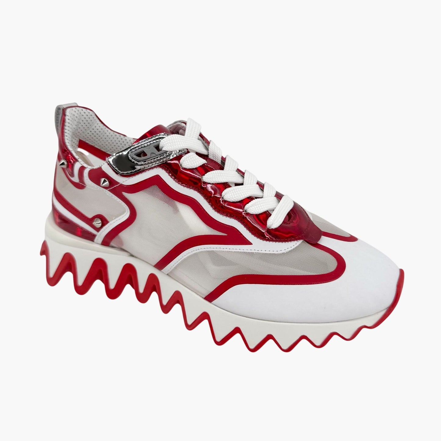 Christian Louboutin Sharkina White Red Spike Sneakers – Size 38.5