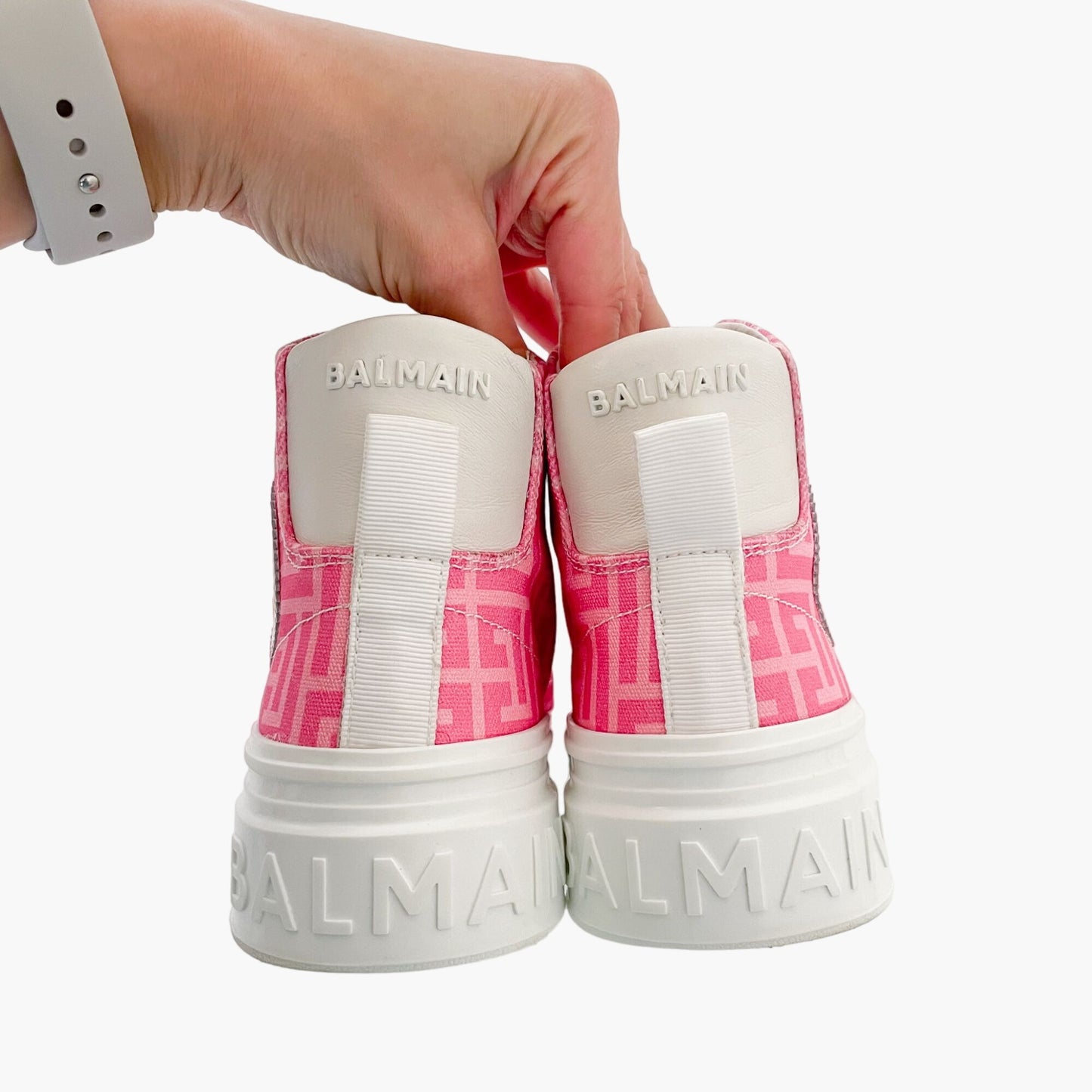 Balmain Barbie B Court Monogram High Top Sneakers Size 36