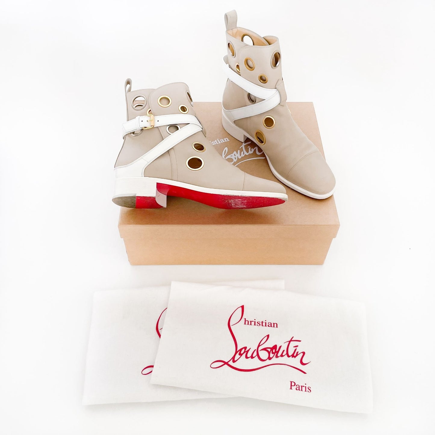 Christian Louboutin x Jonathan Saunders Scubabootie Flat Boot in Beige Calf Size 37
