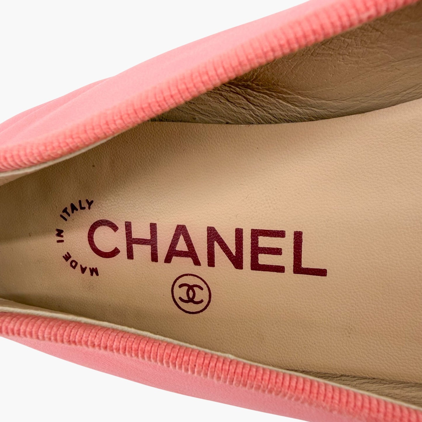 Chanel Pink & Gold CC Cap Toe Leather Ballet Flats Size 39