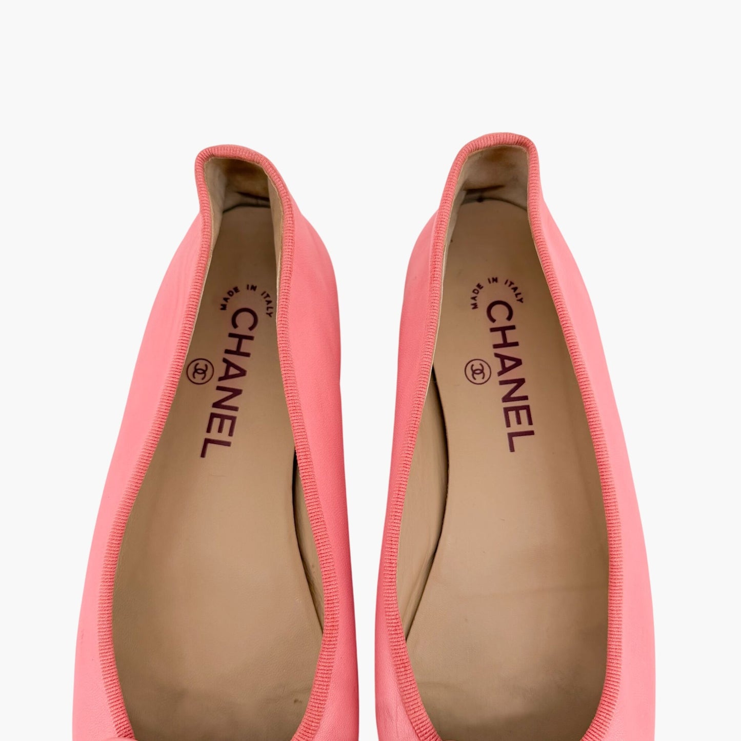 Chanel Pink & Gold CC Cap Toe Leather Ballet Flats Size 39