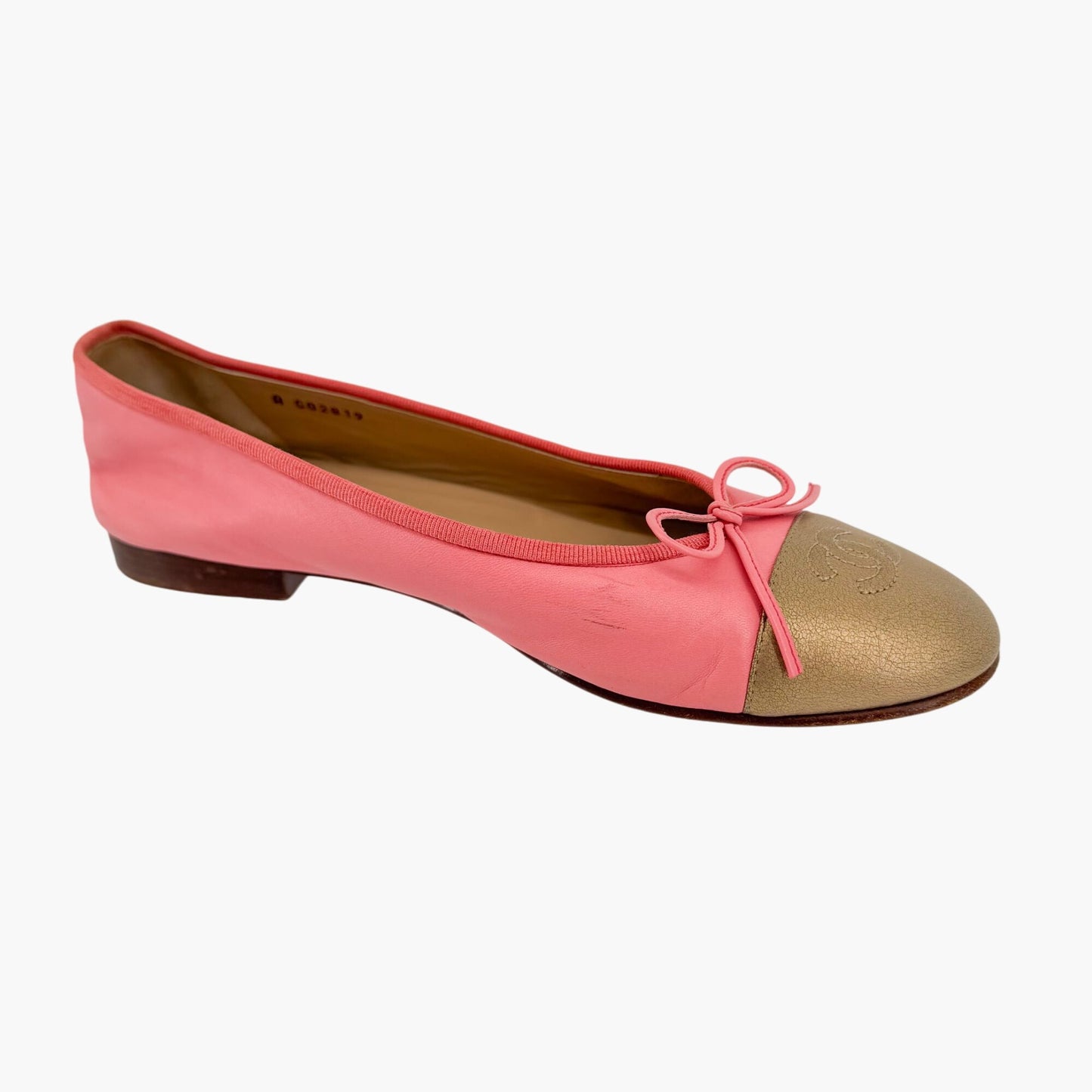 Chanel Pink & Gold CC Cap Toe Leather Ballet Flats Size 39