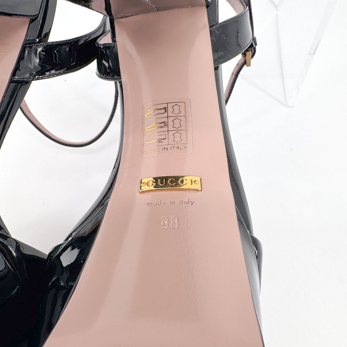 Gucci Claudie Horsebit Platform Heels in Black Patent Leather – Size 38