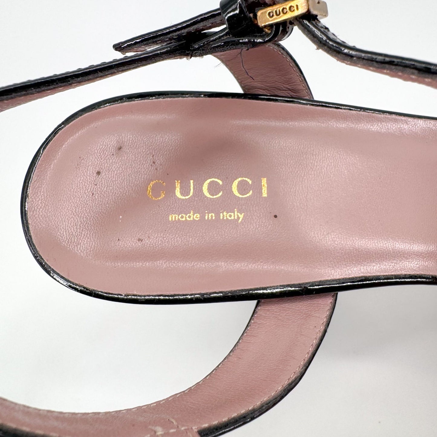 Gucci Claudie Horsebit Platform Heels in Black Patent Leather – Size 38