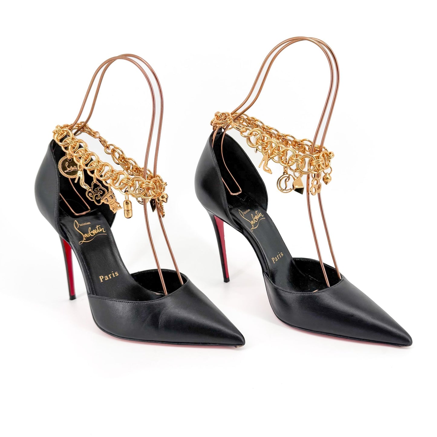 Christian Louboutin Gourmi 100 Charm Pumps in Black Leather Size 38