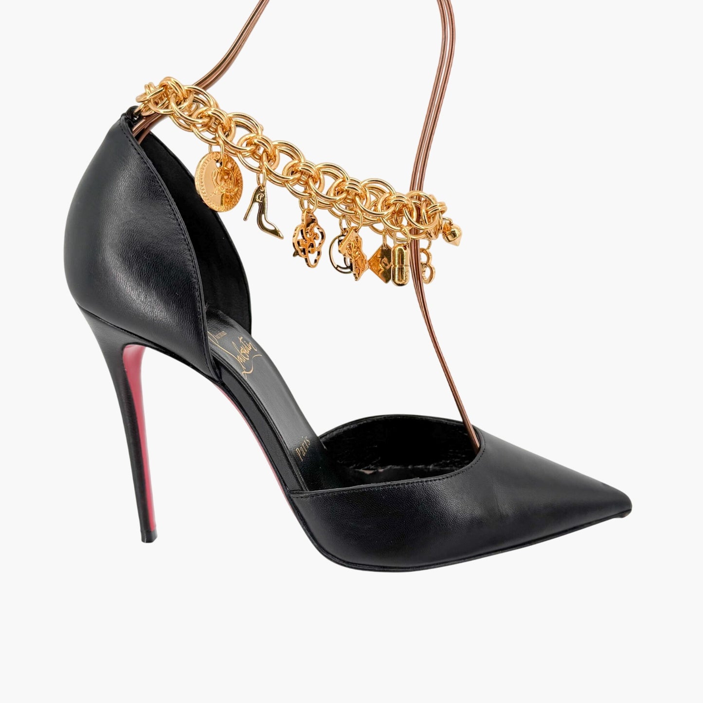 Christian Louboutin Gourmi 100 Charm Pumps in Black Leather Size 38