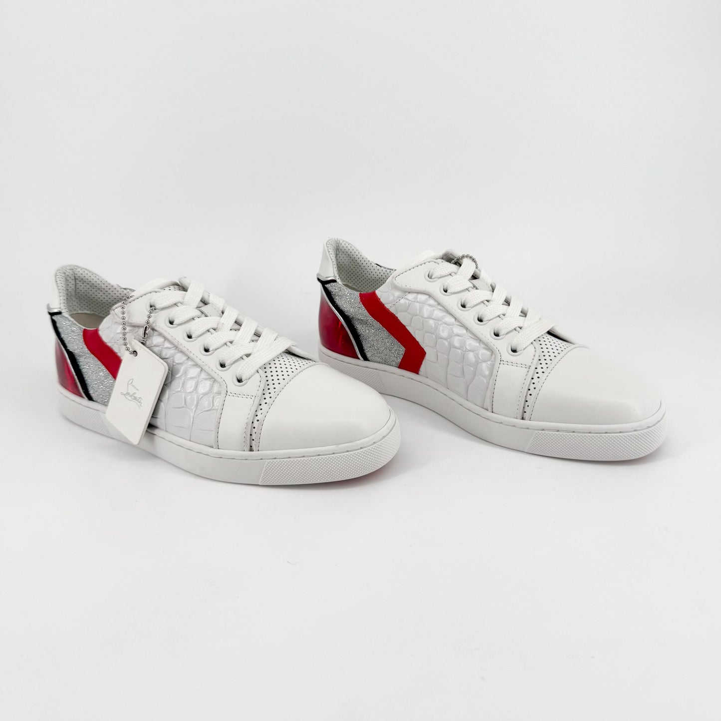 Christian Louboutin Vieira Tag Leather Sneakers in White & Red – Size 37