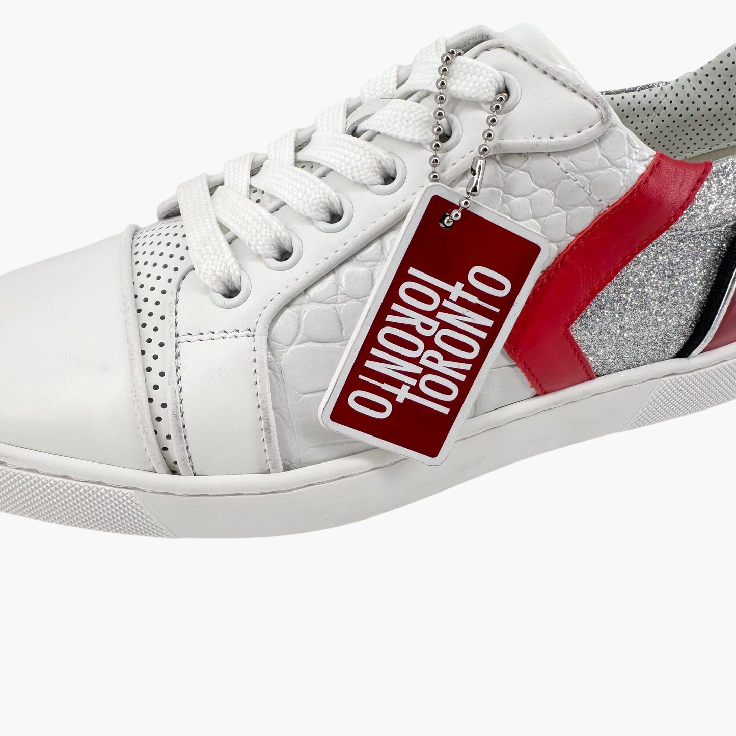 Christian Louboutin Vieira Tag Leather Sneakers in White & Red – Size 37