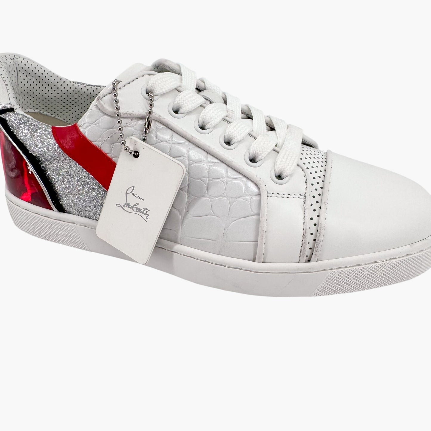 Christian Louboutin Vieira Tag Leather Sneakers in White & Red – Size 37