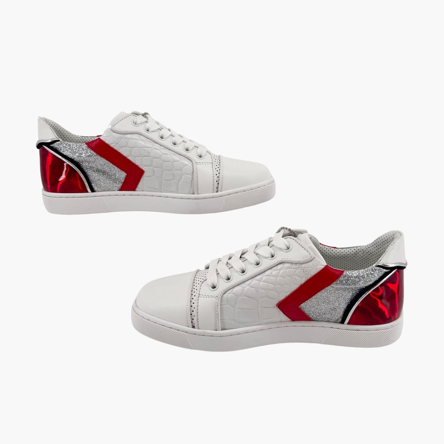 Christian Louboutin Vieira Tag Leather Sneakers in White & Red – Size 37