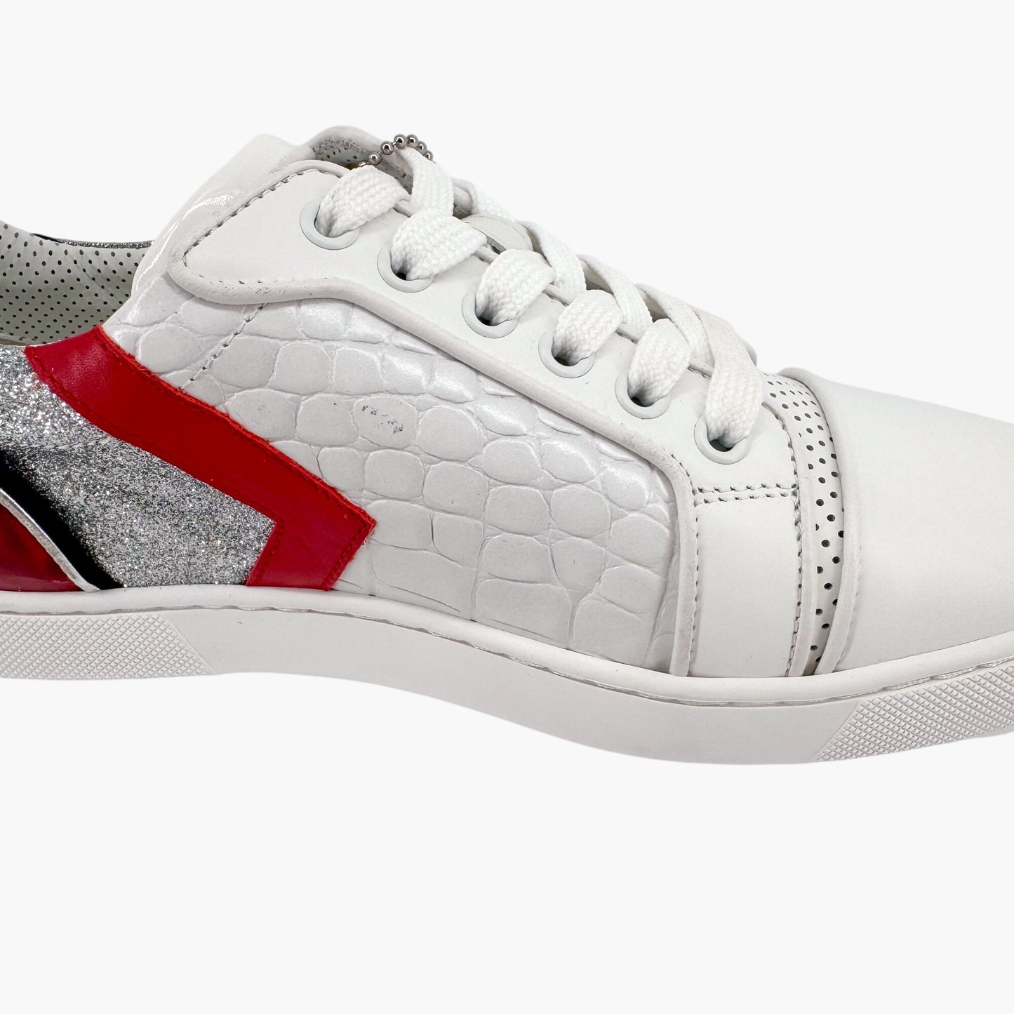 Christian Louboutin Vieira Tag Leather Sneakers in White & Red – Size 37