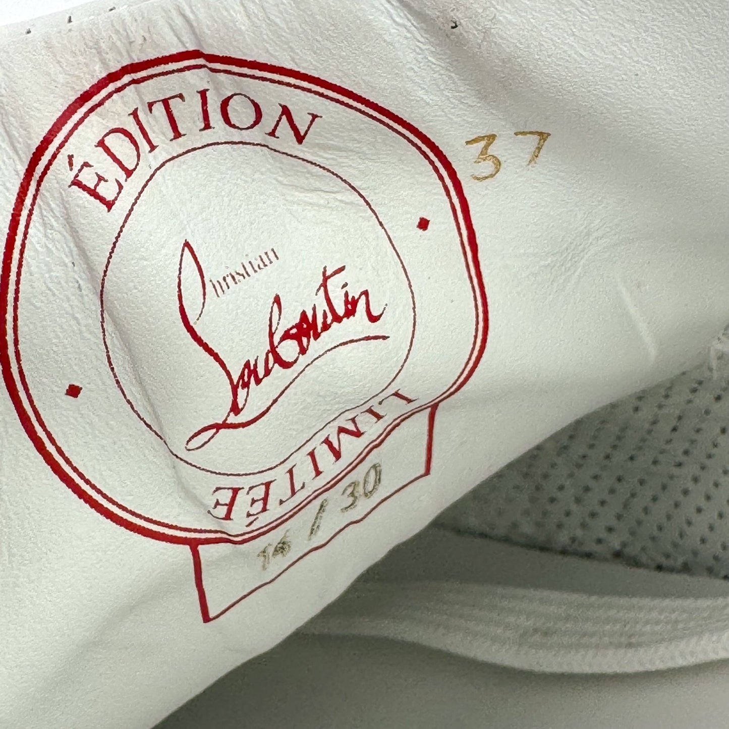 Christian Louboutin Vieira Tag Leather Sneakers in White & Red – Size 37