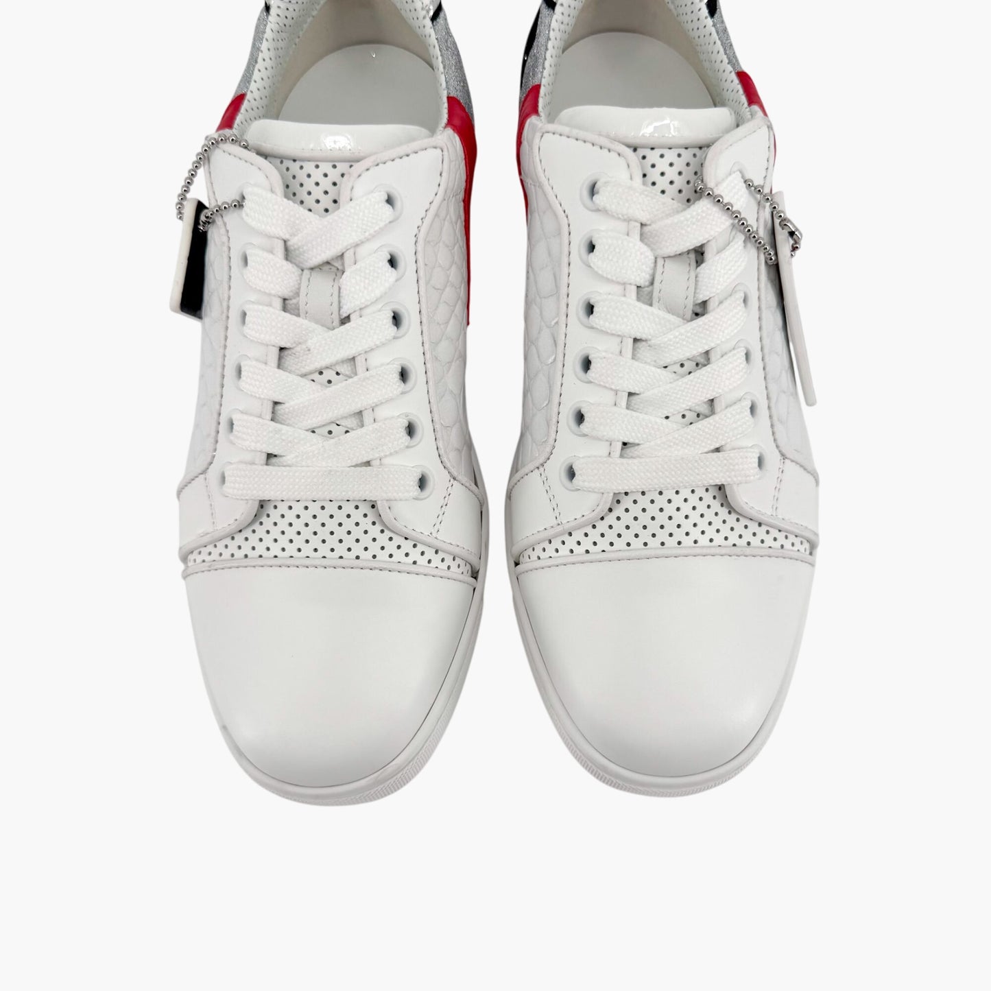 Christian Louboutin Vieira Tag Leather Sneakers in White & Red – Size 37