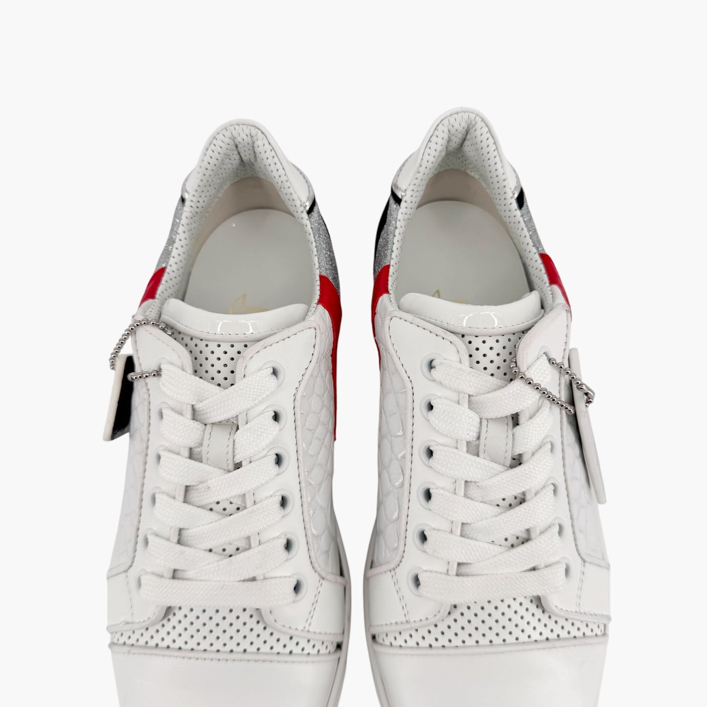 Christian Louboutin Vieira Tag Leather Sneakers in White & Red – Size 37