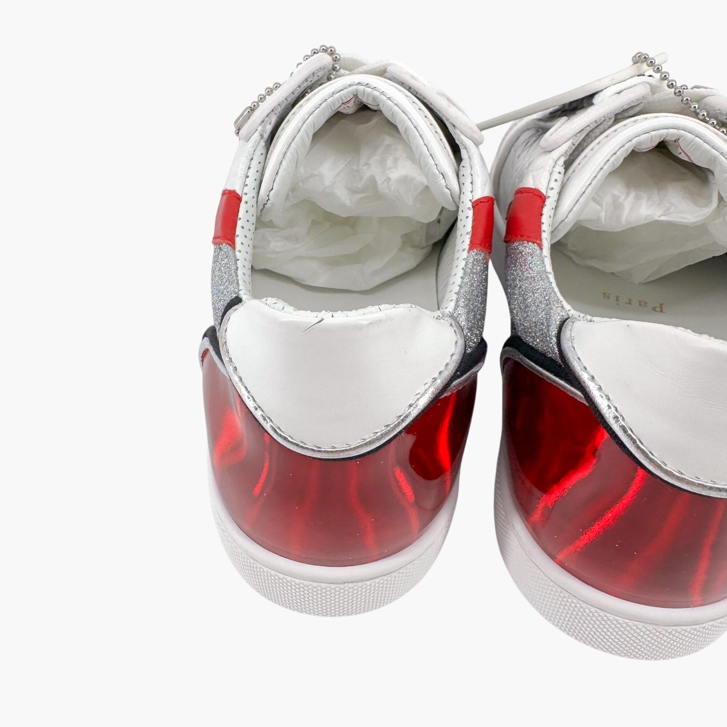 Christian Louboutin Vieira Tag Leather Sneakers in White & Red – Size 37