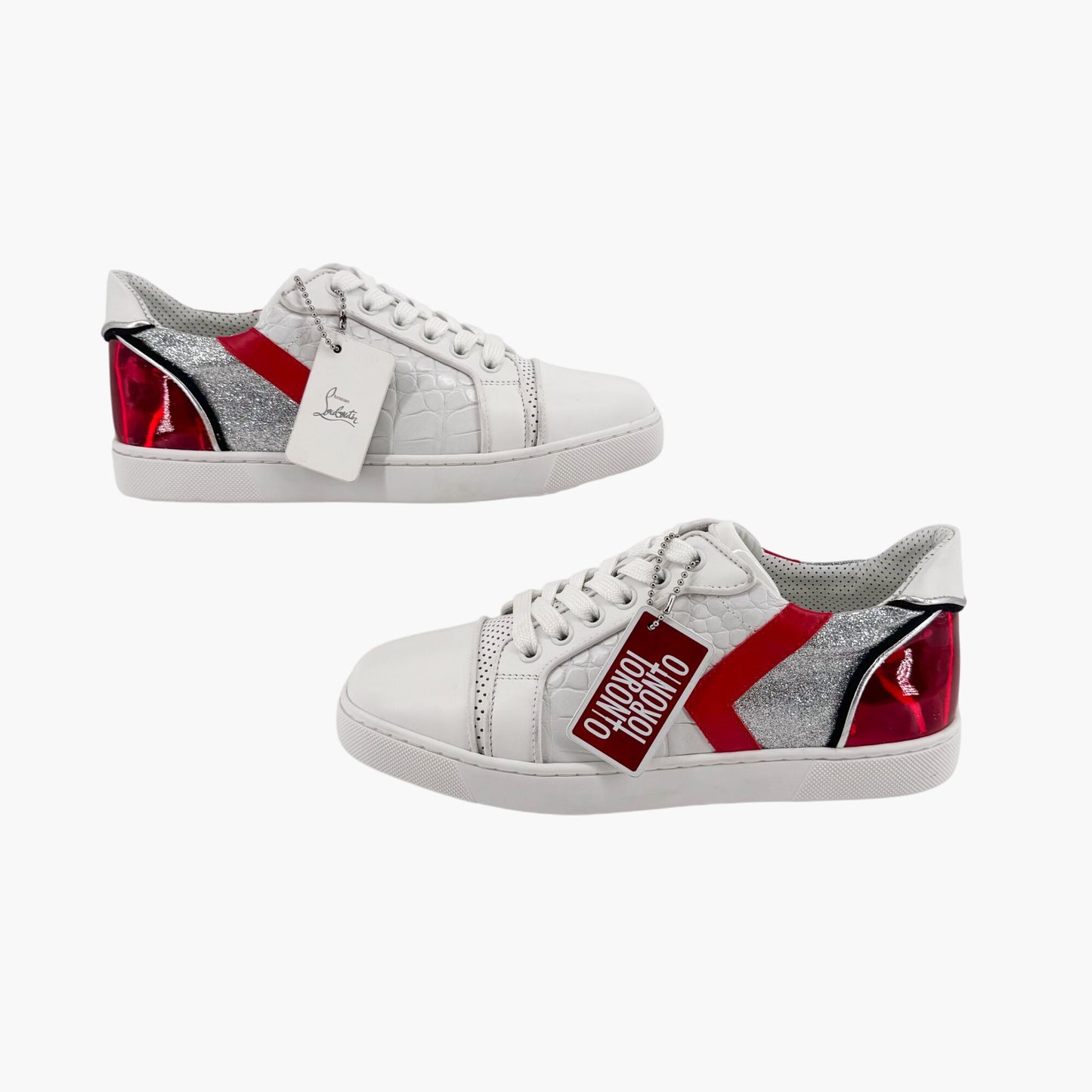 Christian Louboutin Vieira Tag Leather Sneakers in White & Red – Size 37