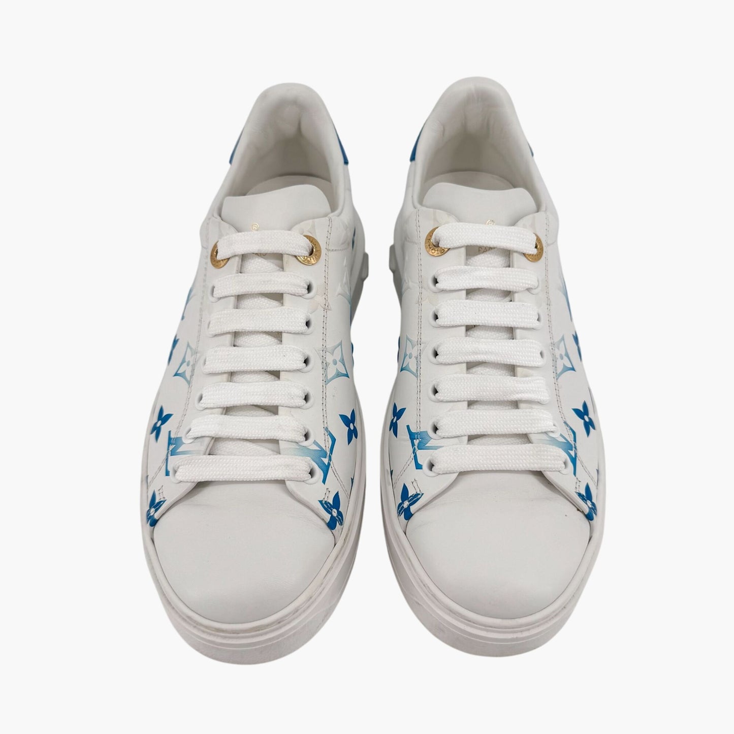 Louis Vuitton Time Out Ombre LV Sneakers in White & Blue Leather – Size 37