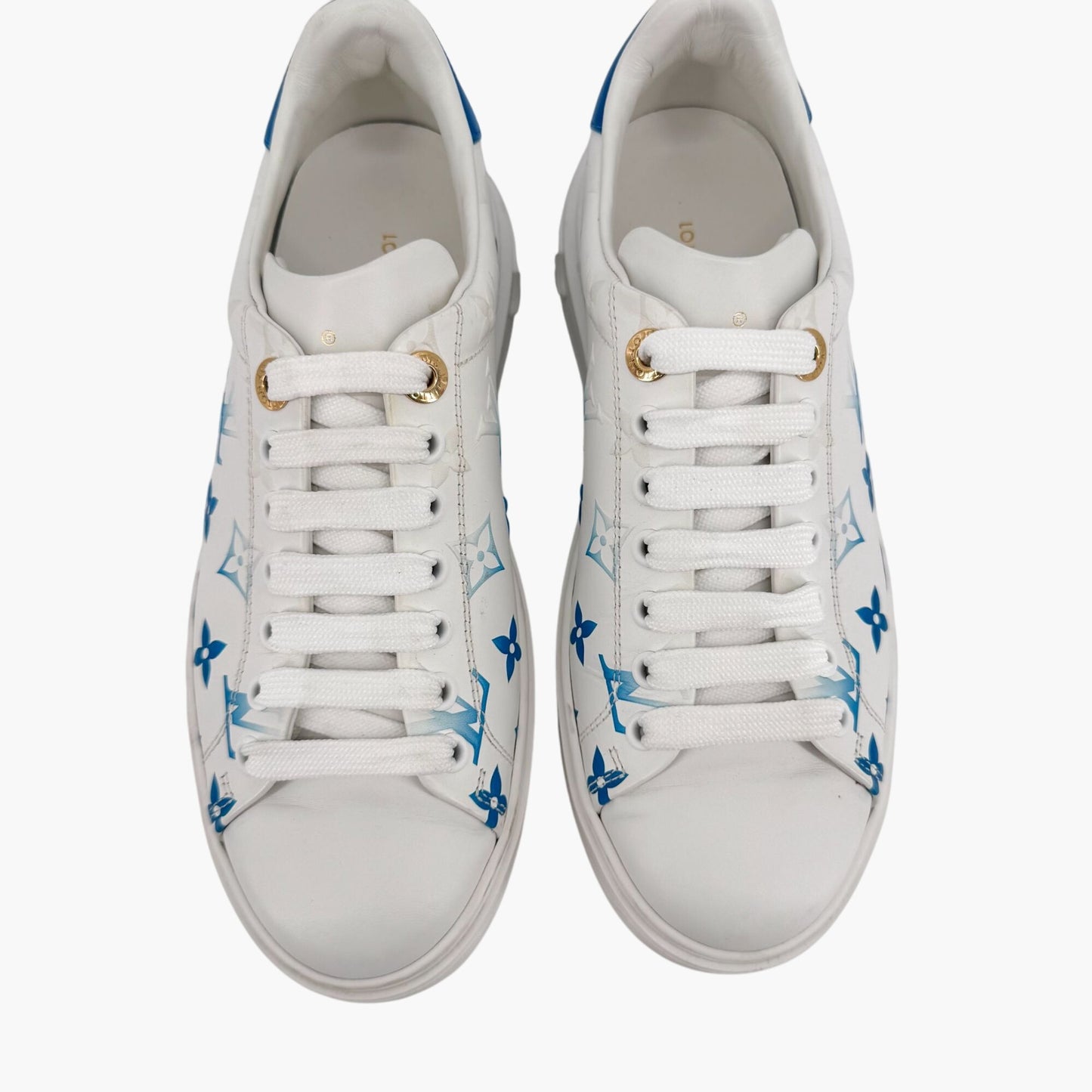 Louis Vuitton Time Out Ombre LV Sneakers in White & Blue Leather – Size 37