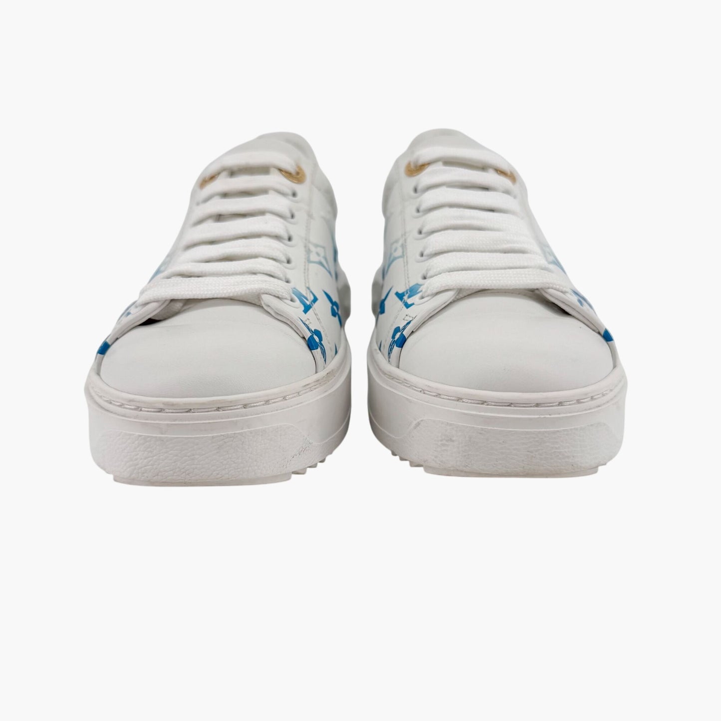 Louis Vuitton Time Out Ombre LV Sneakers in White & Blue Leather – Size 37