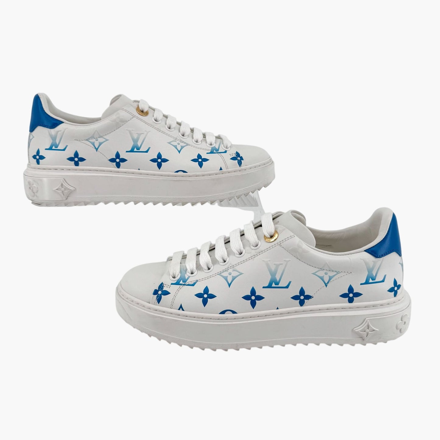 Louis Vuitton Time Out Ombre LV Sneakers in White & Blue Leather – Size 37