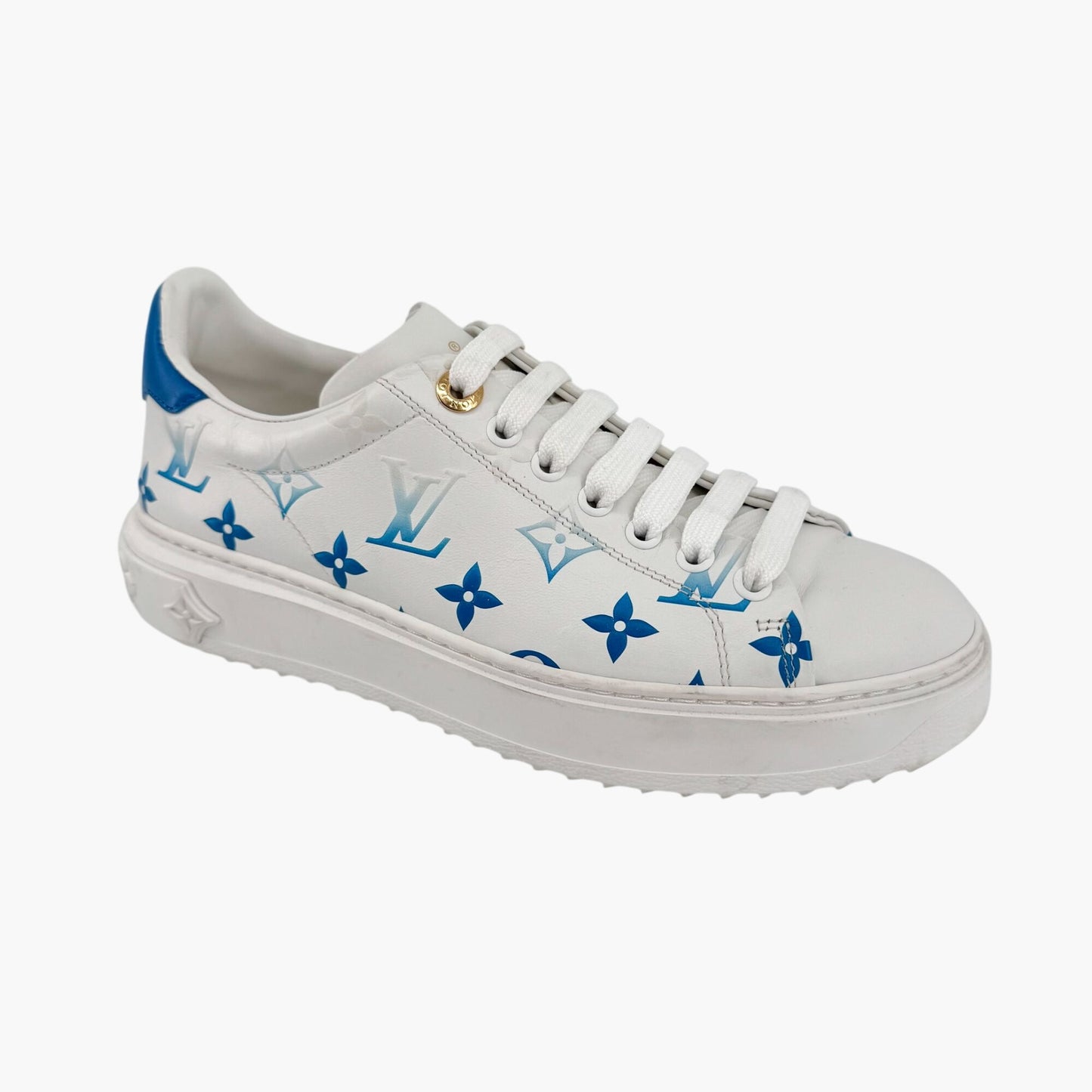Louis Vuitton Time Out Ombre LV Sneakers in White & Blue Leather – Size 37