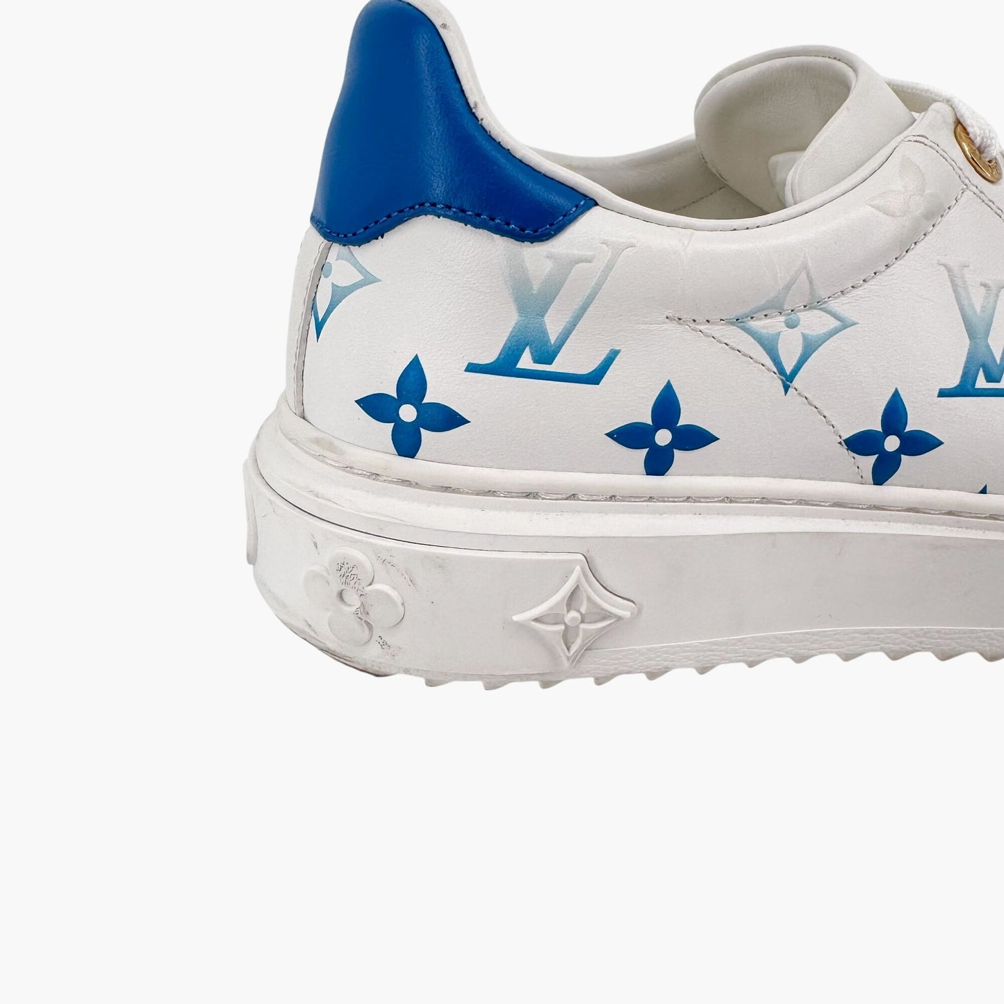 Louis Vuitton Time Out Ombre LV Sneakers in White & Blue Leather – Size 37