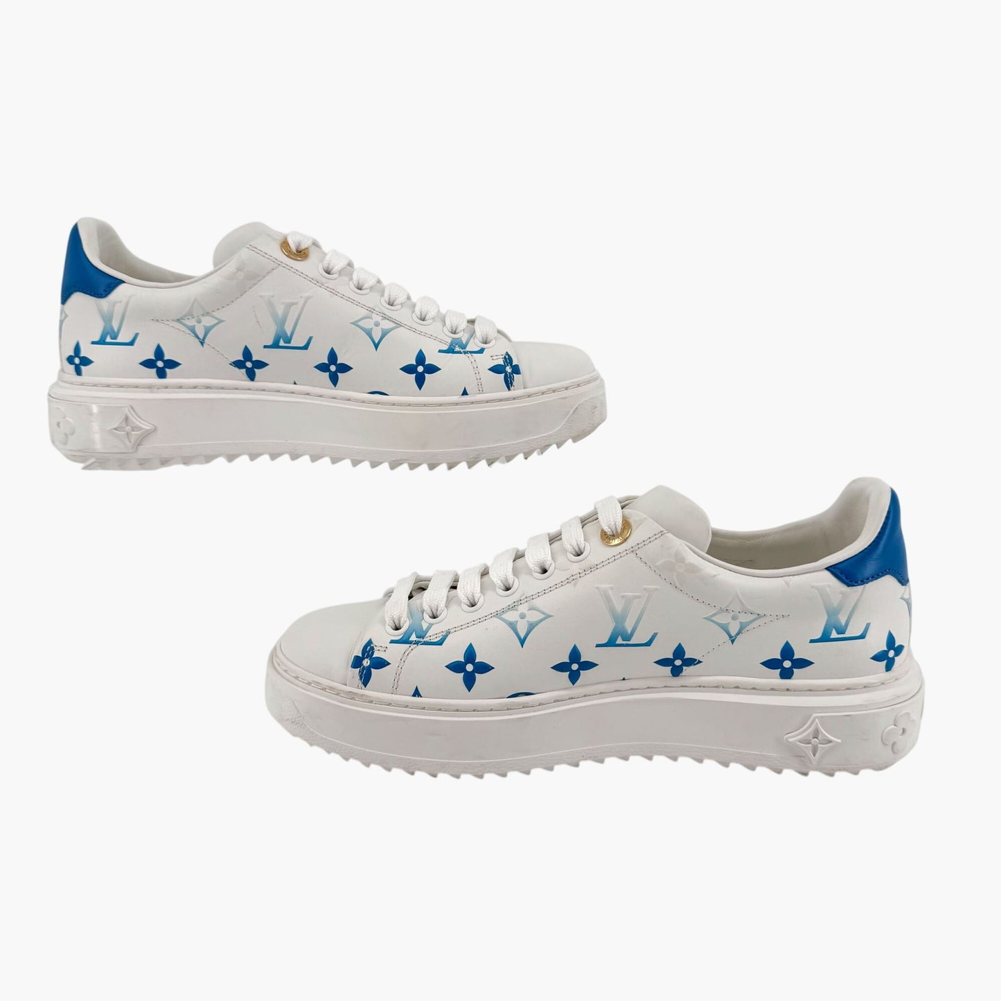 Louis Vuitton Time Out Ombre LV Sneakers in White & Blue Leather – Size 37