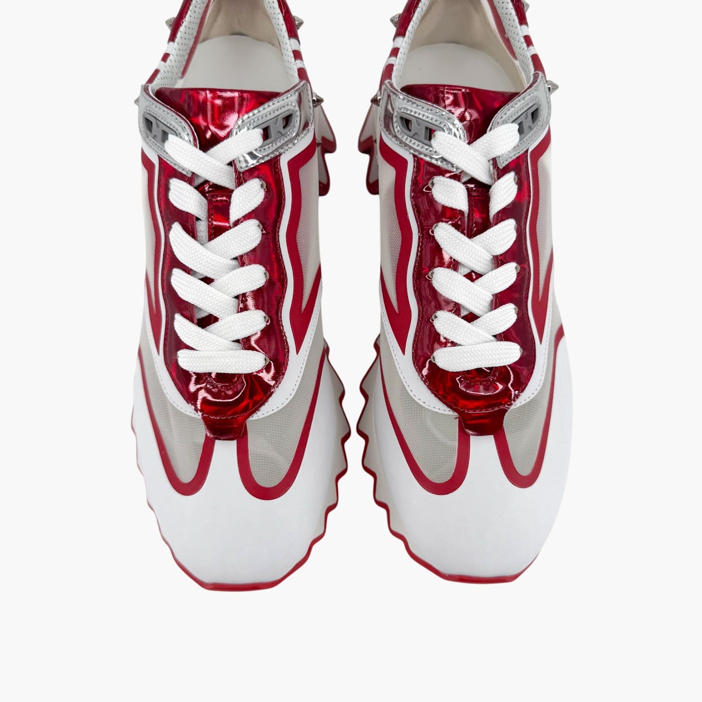 Christian Louboutin Sharkina Sneakers in White Mesh & Red Patent Leather – Size 41