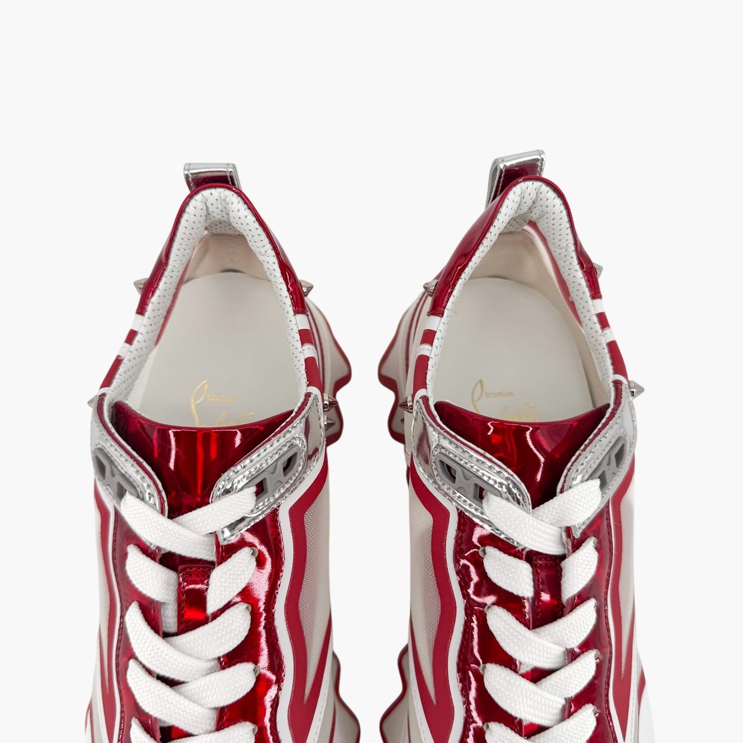 Christian Louboutin Sharkina Sneakers in White Mesh & Red Patent Leather – Size 41
