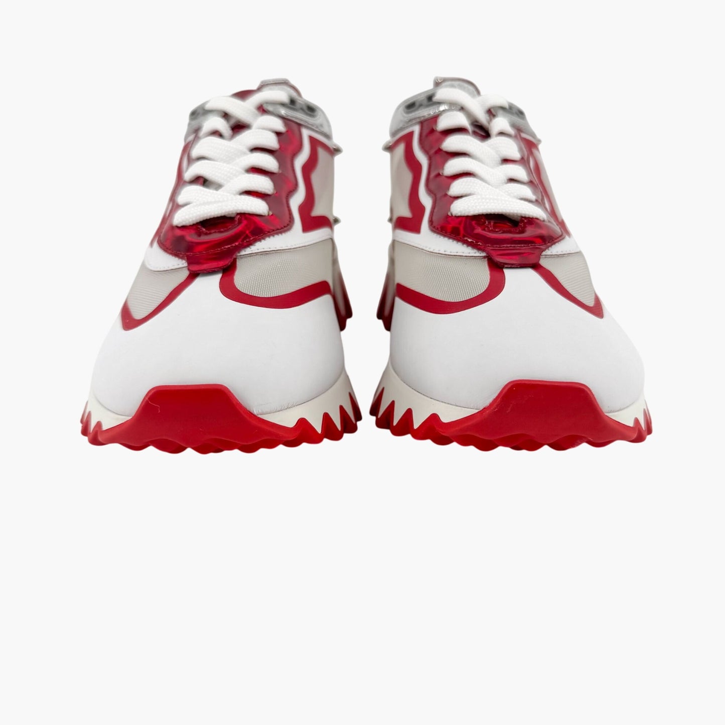Christian Louboutin Sharkina Sneakers in White Mesh & Red Patent Leather – Size 41