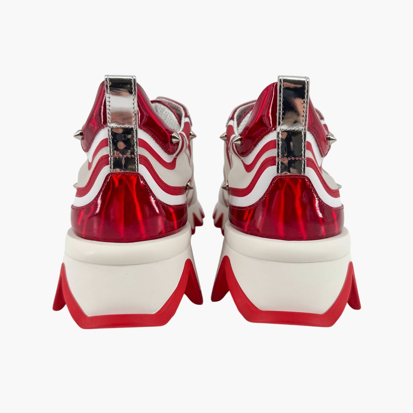 Christian Louboutin Sharkina Sneakers in White Mesh & Red Patent Leather – Size 41