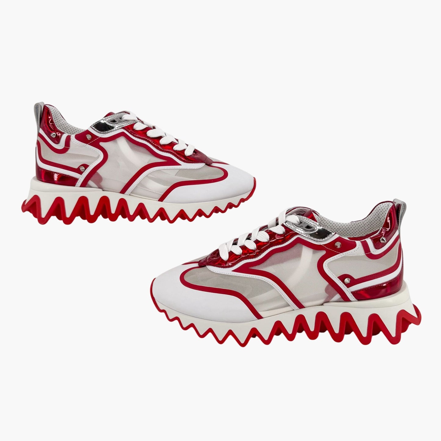 Christian Louboutin Sharkina Sneakers in White Mesh & Red Patent Leather – Size 41