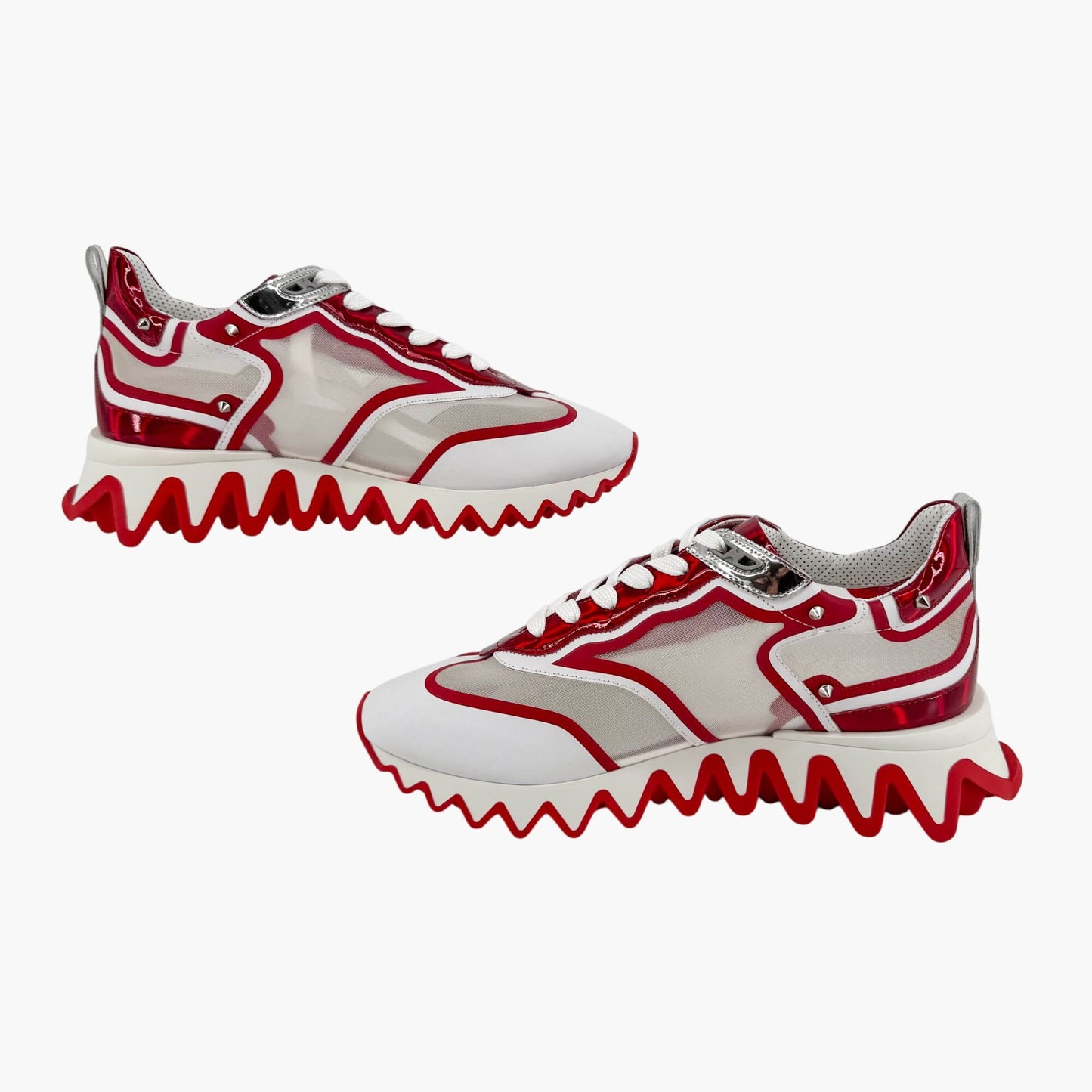 Christian Louboutin Sharkina Sneakers in White Mesh & Red Patent Leather – Size 41