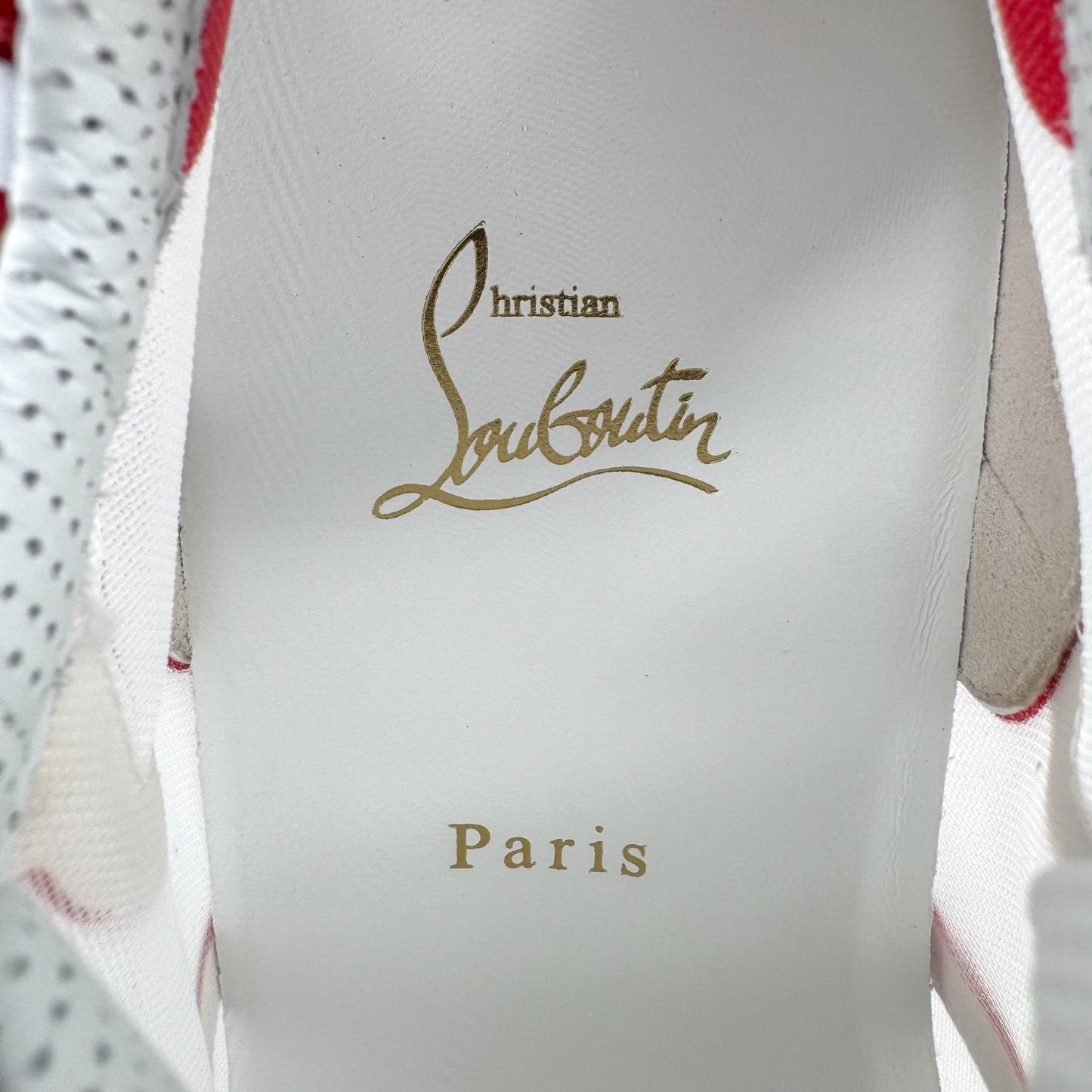 Christian Louboutin Sharkina Sneakers in White Mesh & Red Patent Leather – Size 41