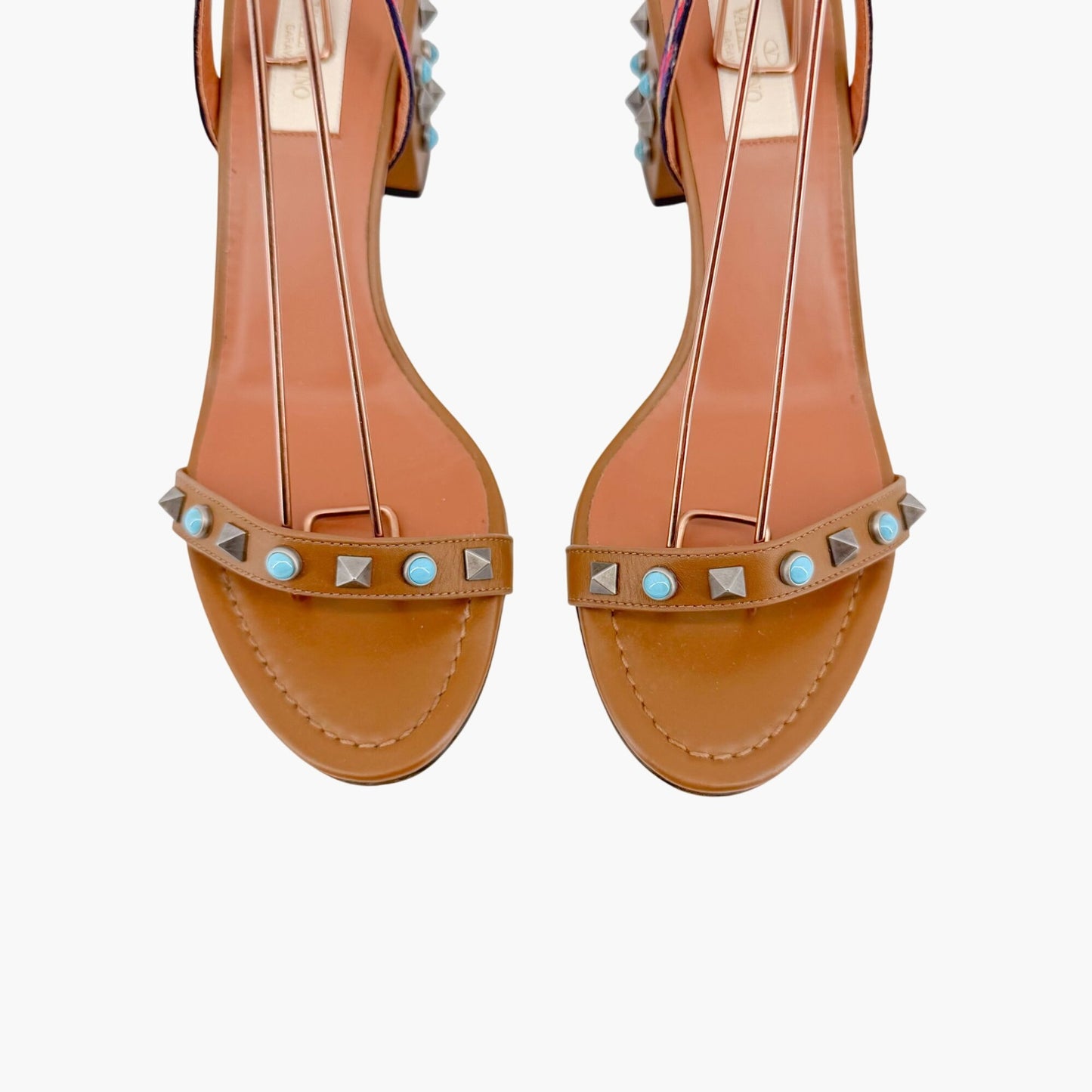 Valentino Garavani Rockstud Rolling Ankle Wrap Block Heel Sandals Size 38.5