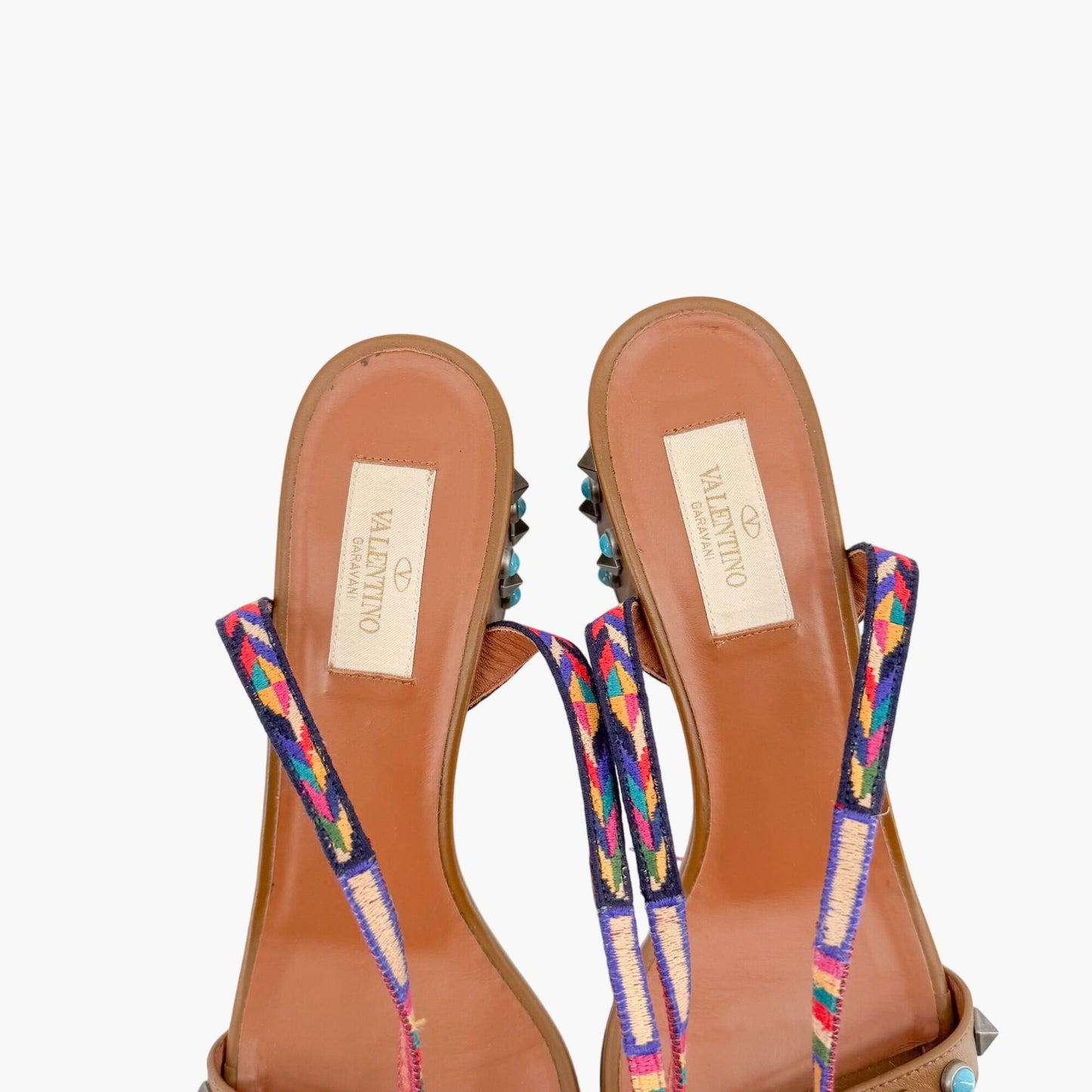 Valentino Garavani Rockstud Rolling Ankle Wrap Block Heel Sandals Size 38.5