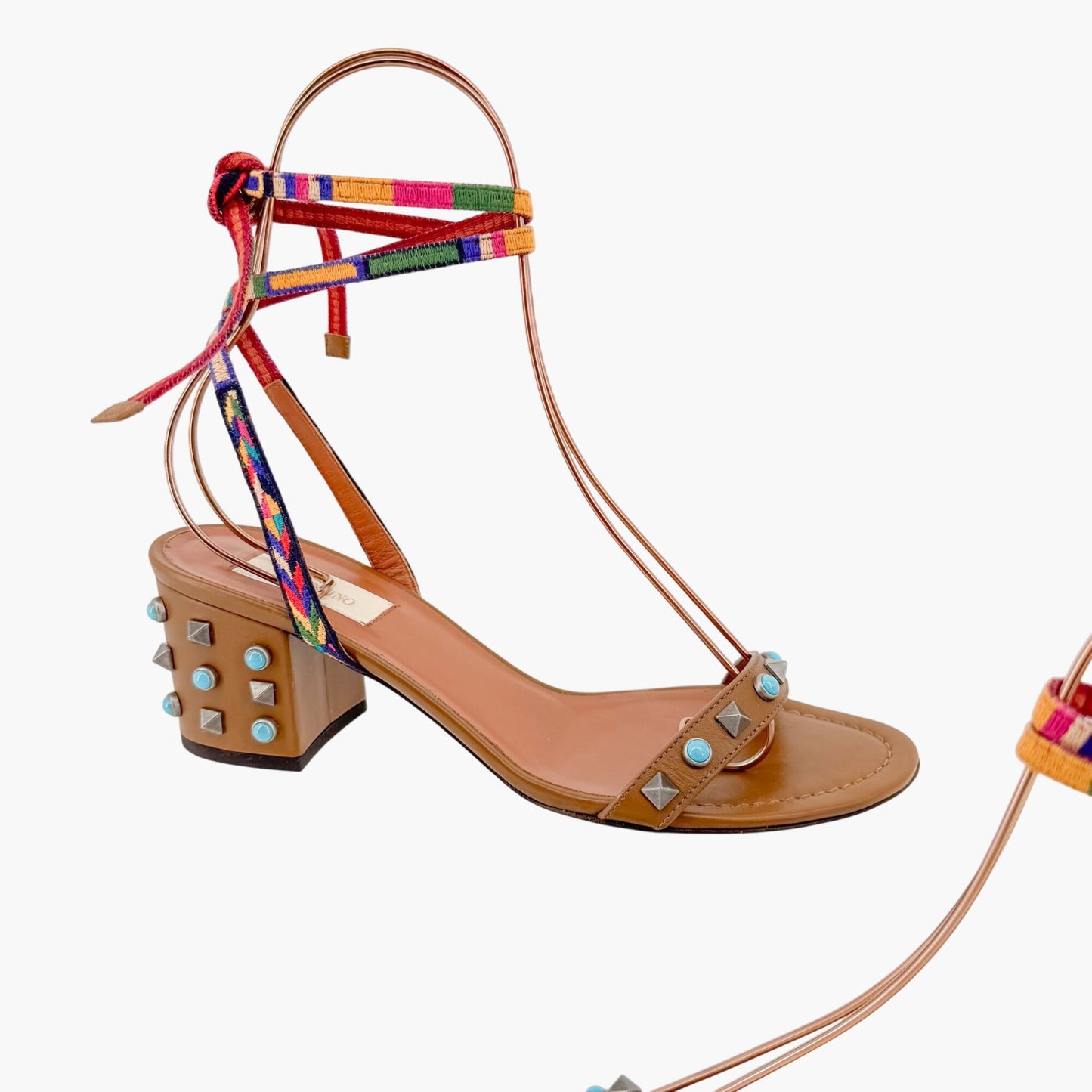 Valentino Garavani Rockstud Rolling Ankle Wrap Block Heel Sandals Size 38.5