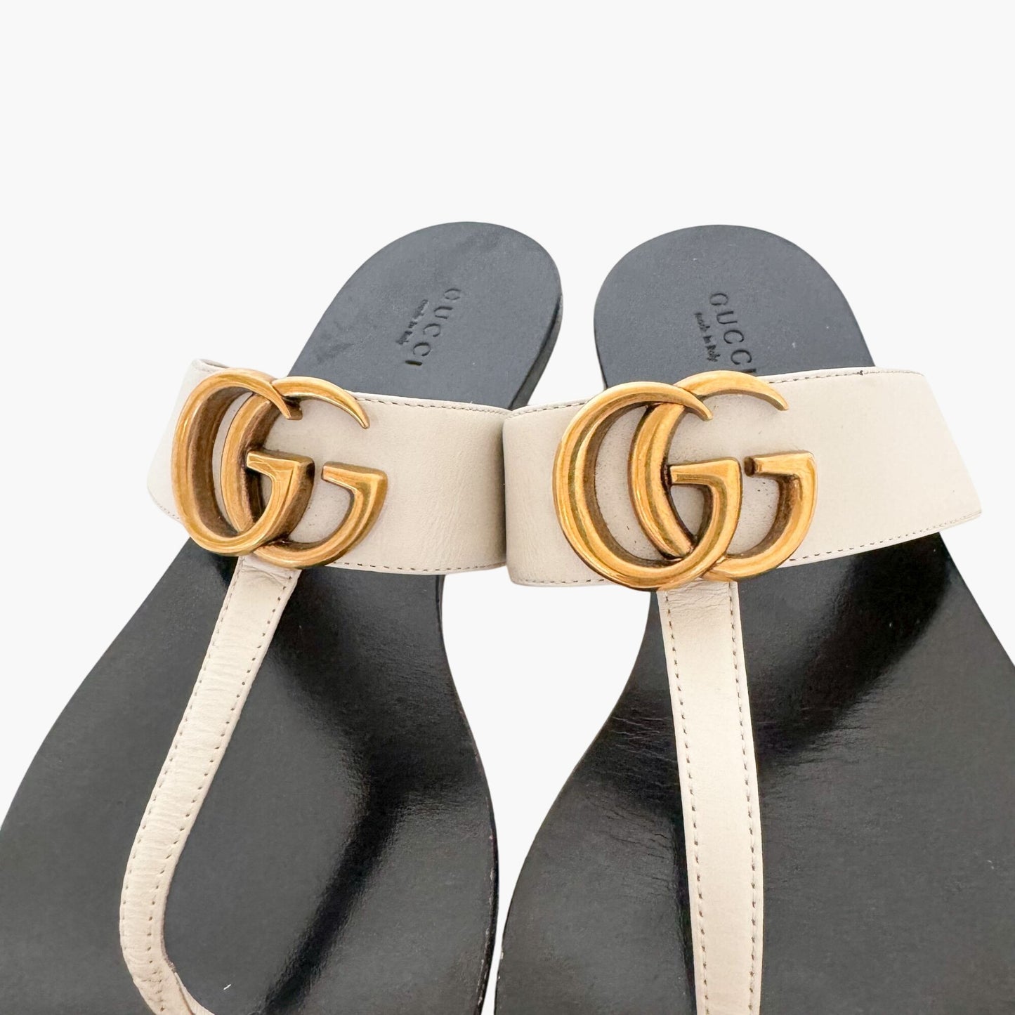 Gucci Marmont GG Thong Sandals in White Leather Size 38.5