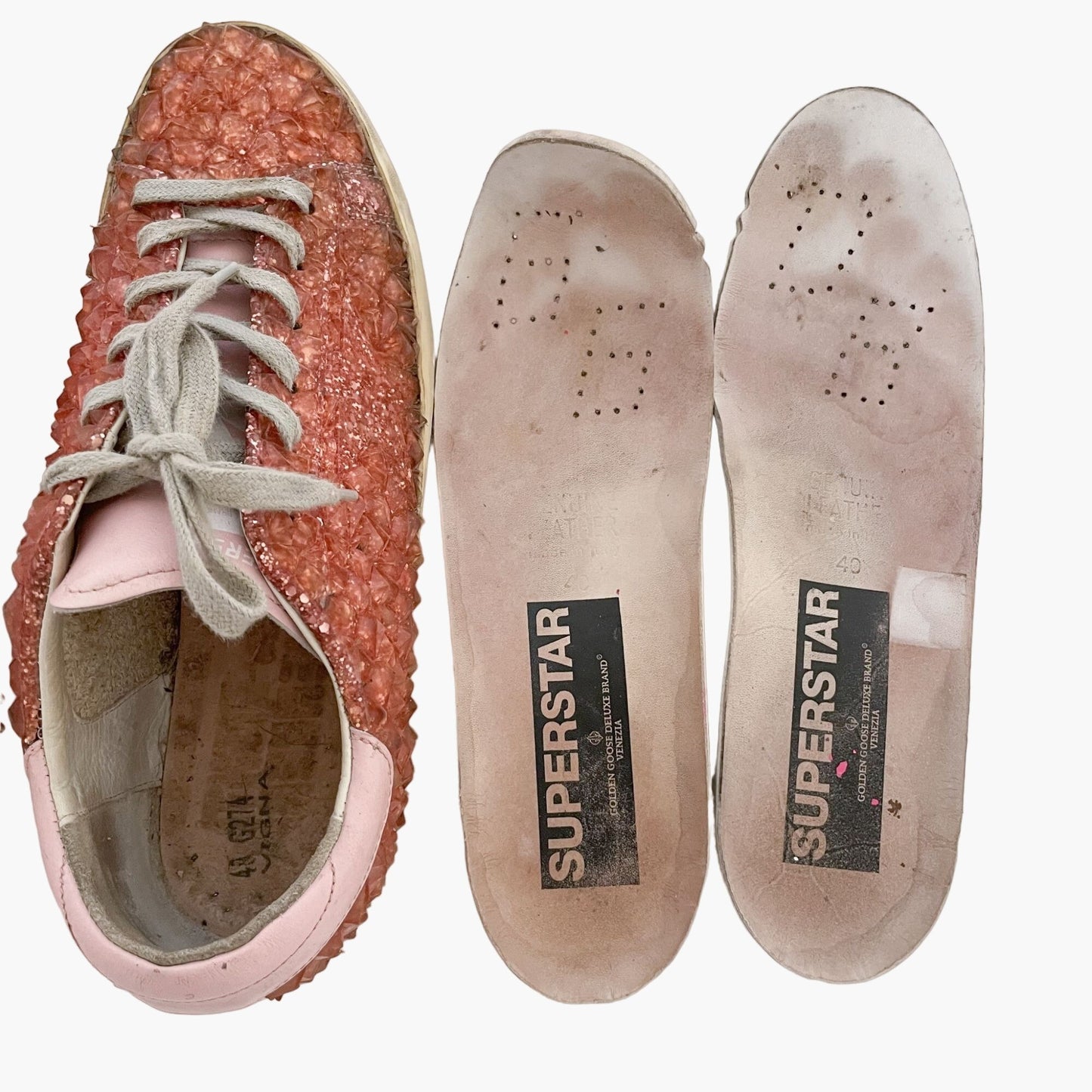 Golden Goose Deluxe Brand Jelly Diamond Glitter Superstar Sneakers in Pink Glitter Size 40