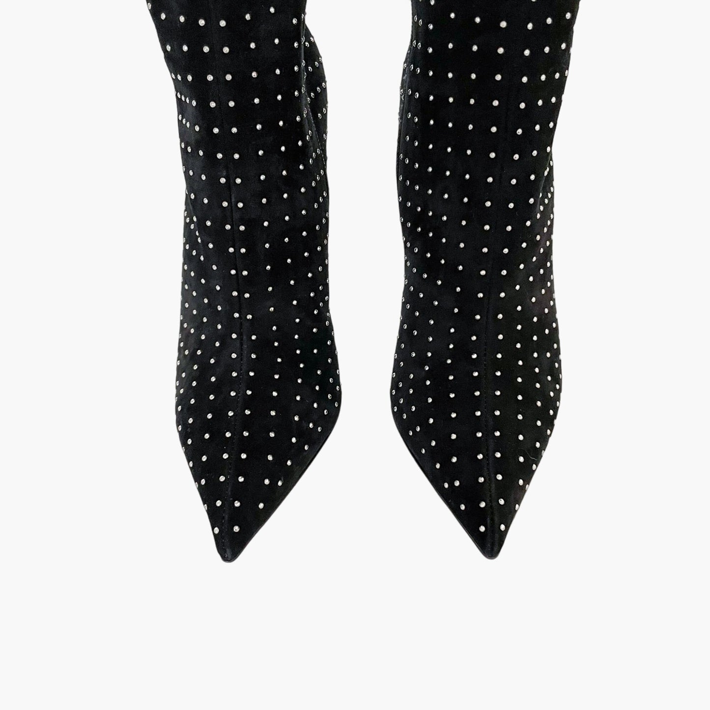 Christian Louboutin Alta Botta Plume 100 in Black Veau Velours with Silver Studs Size 39