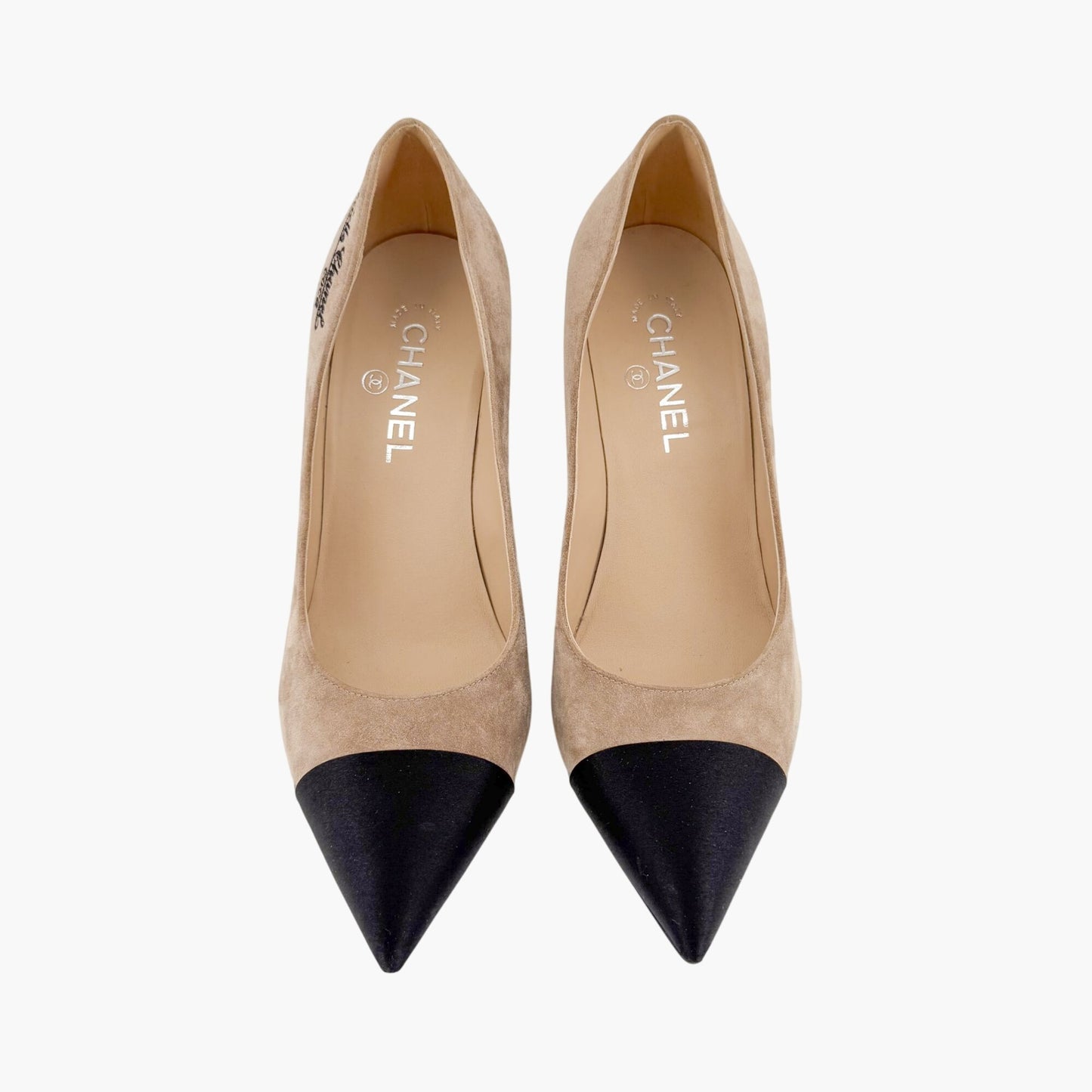 Chanel Gabrielle Coco Cap Toe Pointed Pumps in Beige Suede Size 40.5