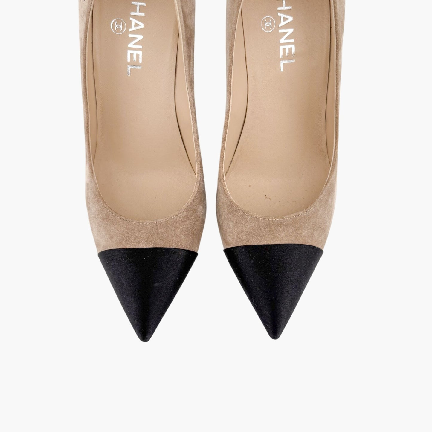 Chanel Gabrielle Coco Cap Toe Pointed Pumps in Beige Suede Size 40.5